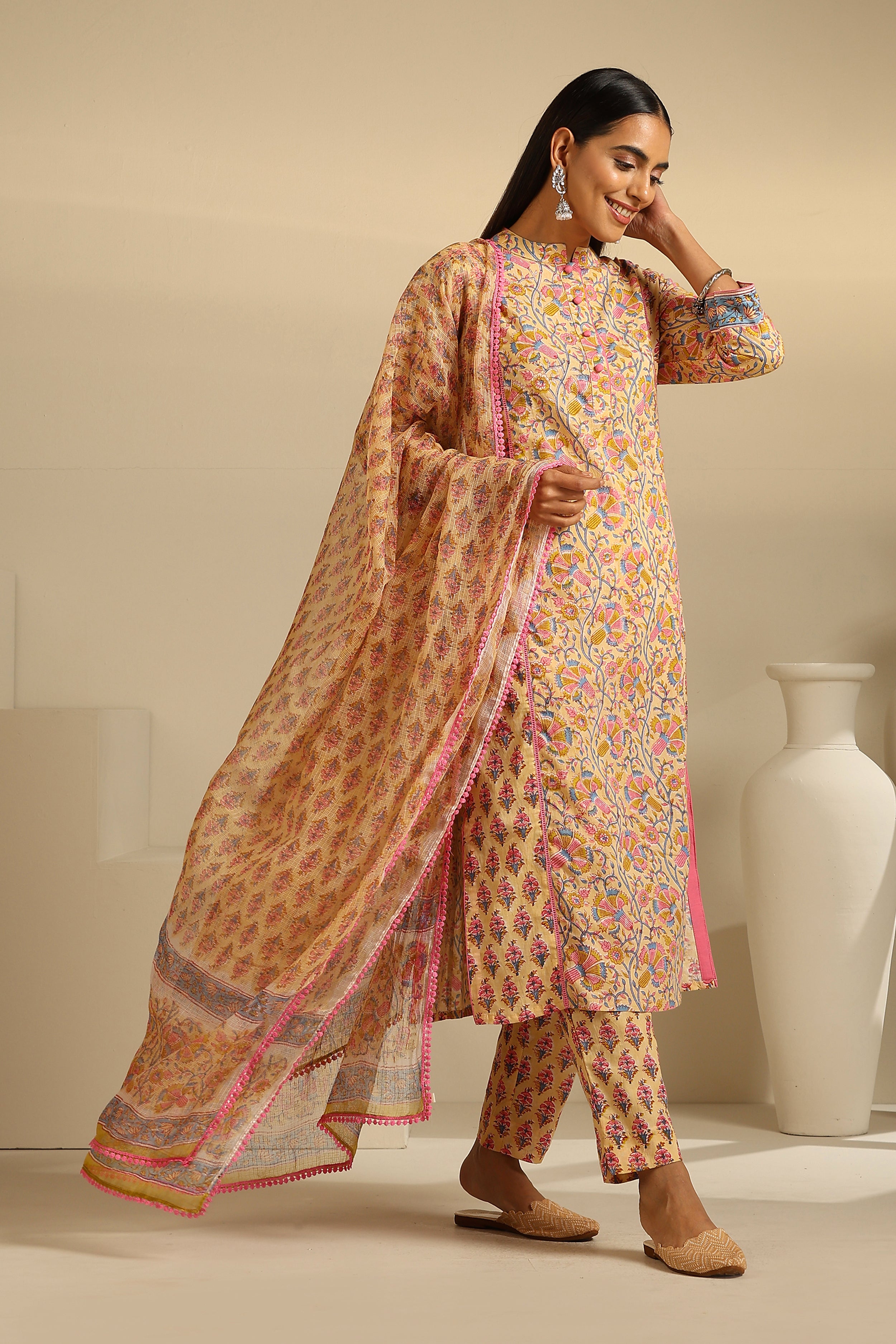 Yellow Lantana Floral Kurta Set of 3