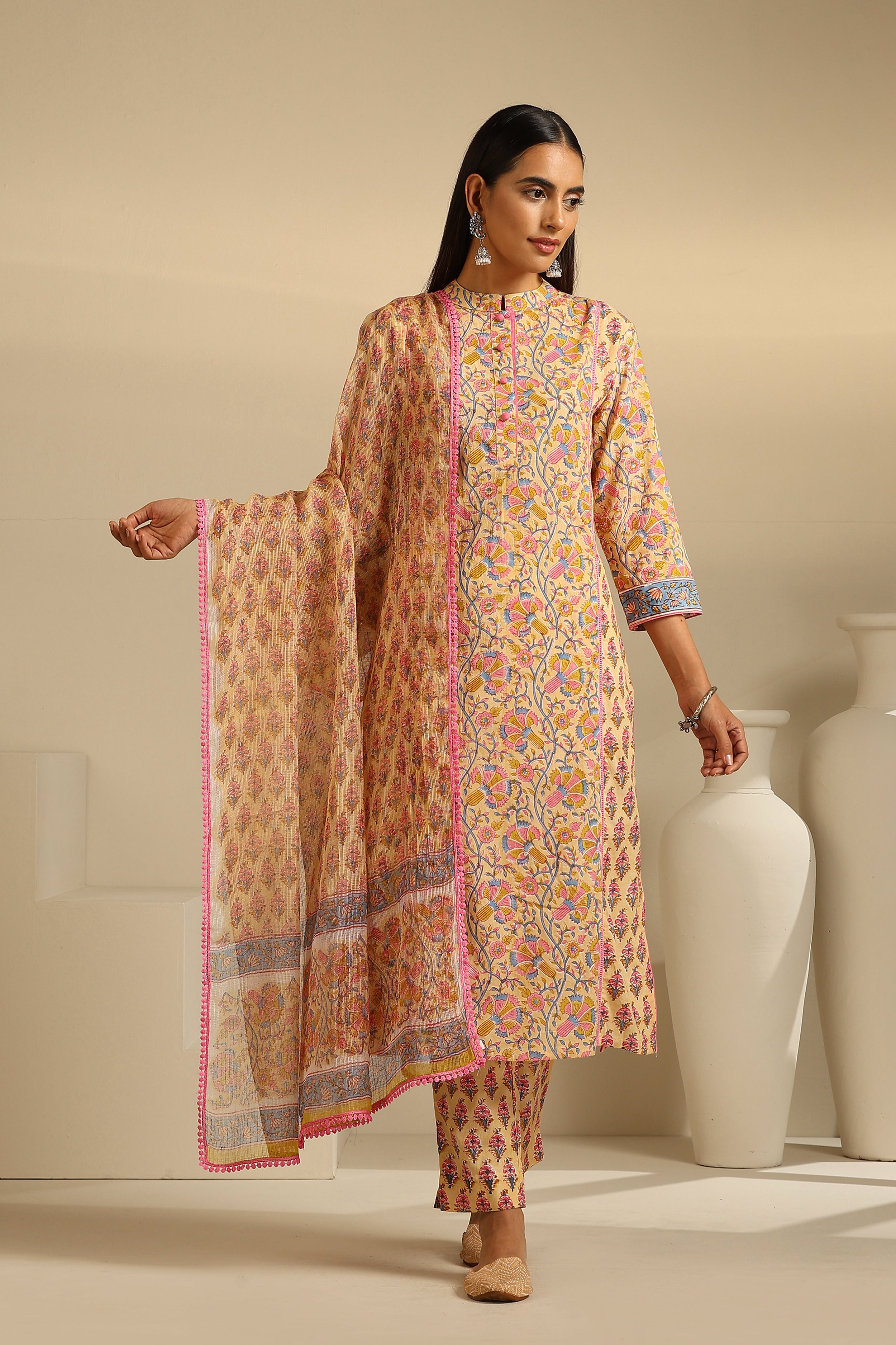 Yellow Lantana Floral Kurta Set of 3