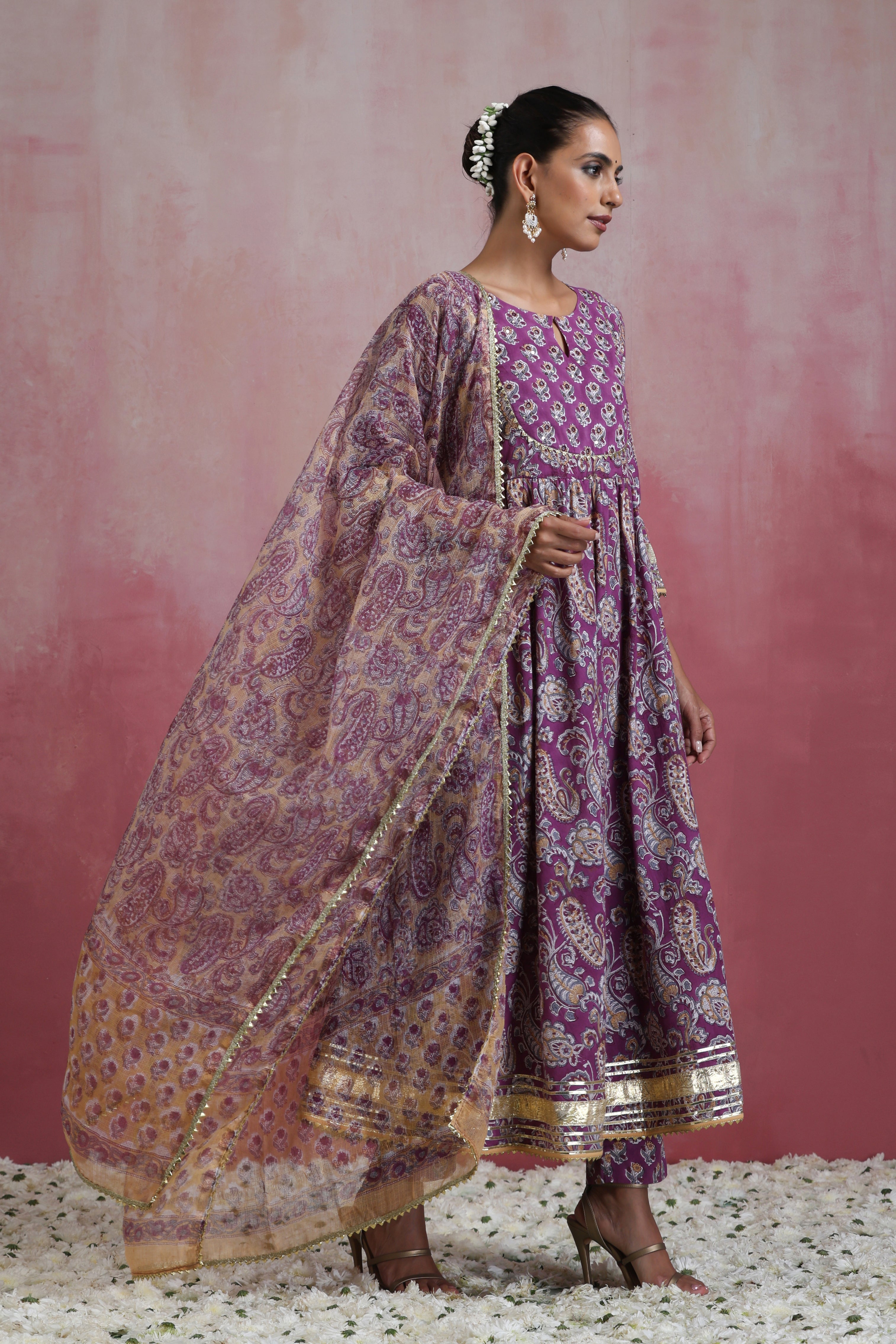 Purple Kimaya Embroidered Anarkali Set of 3
