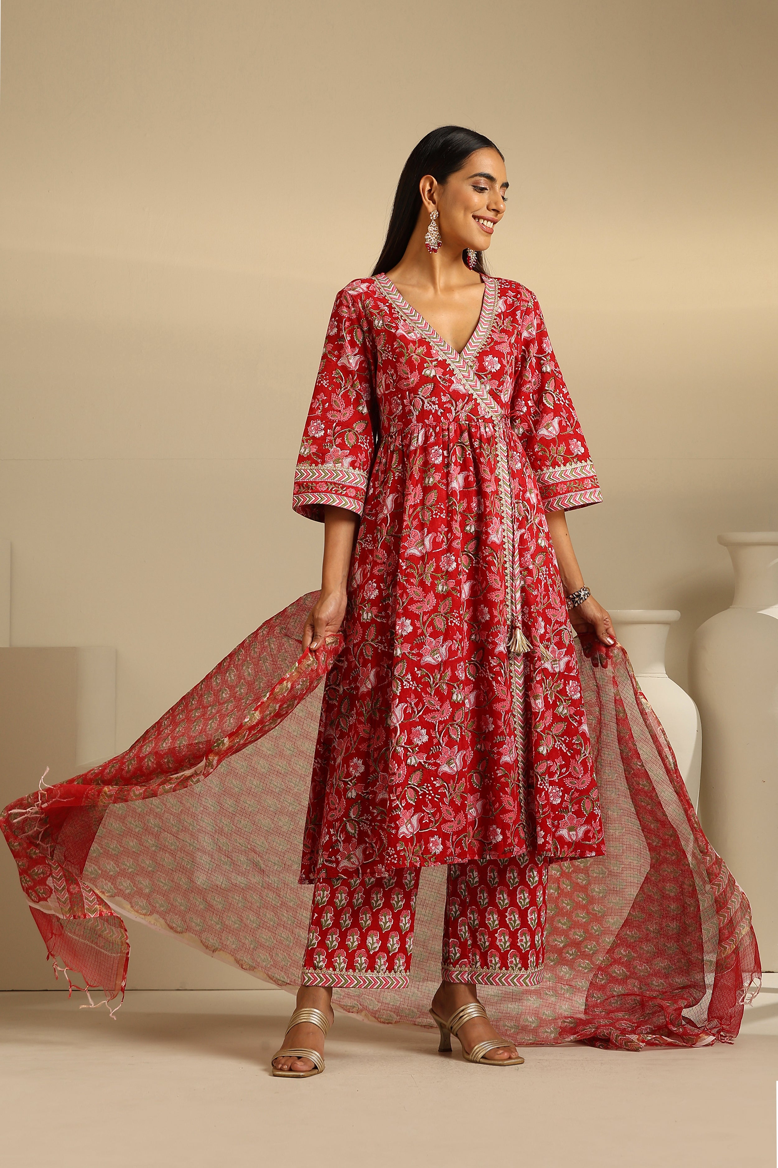 Red Sapphire Anarkali Set of 3