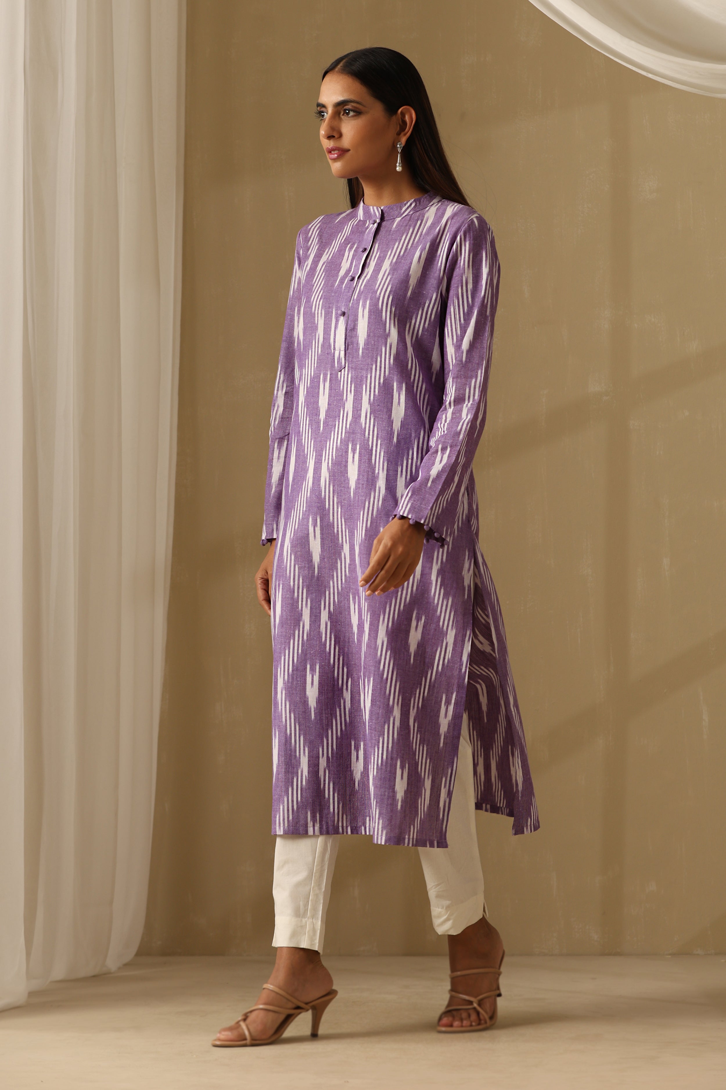 Syringa Lilac Ikat Handloom Cotton Kurta
