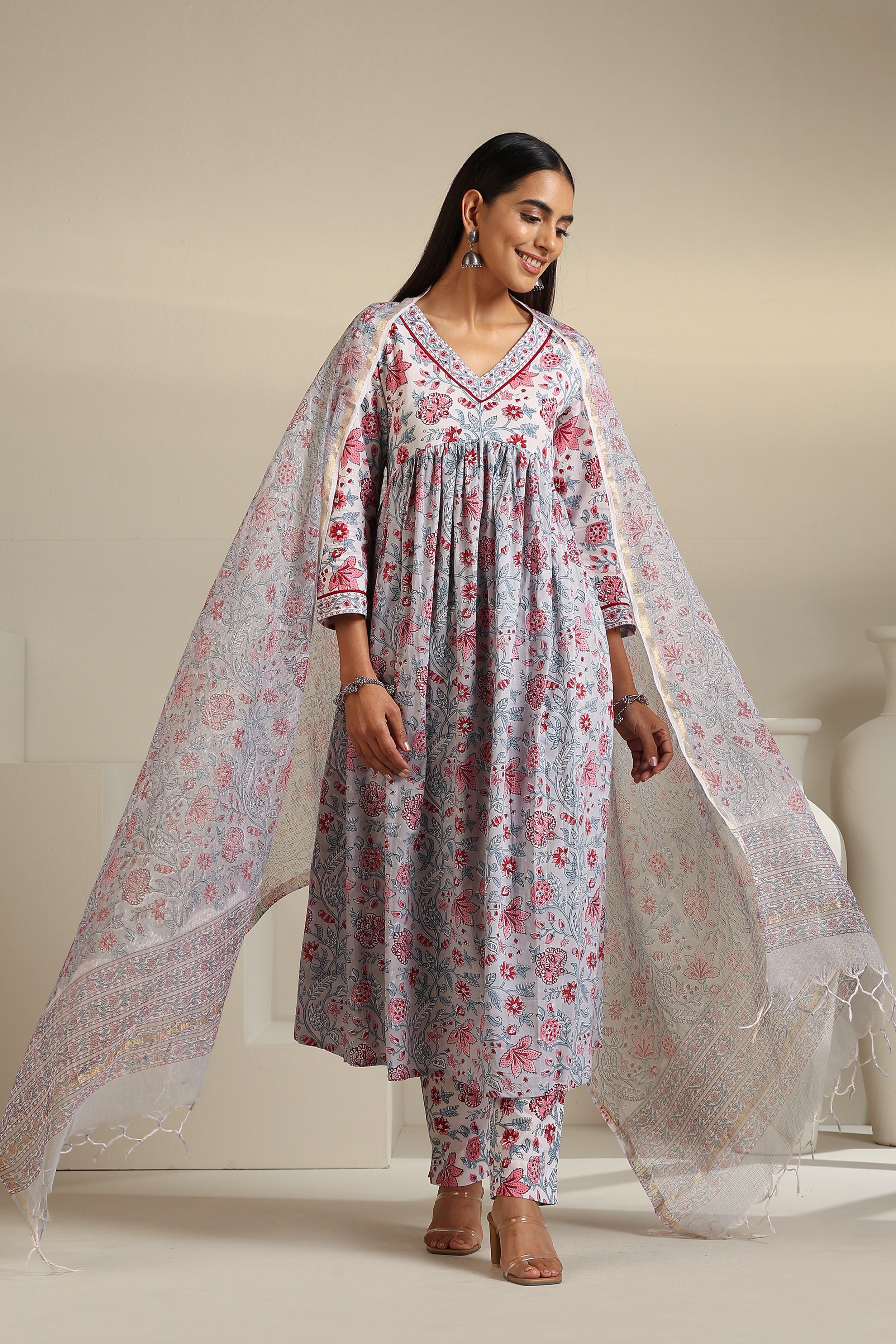 Grey Florentina Embroidered Kurta Set of 3