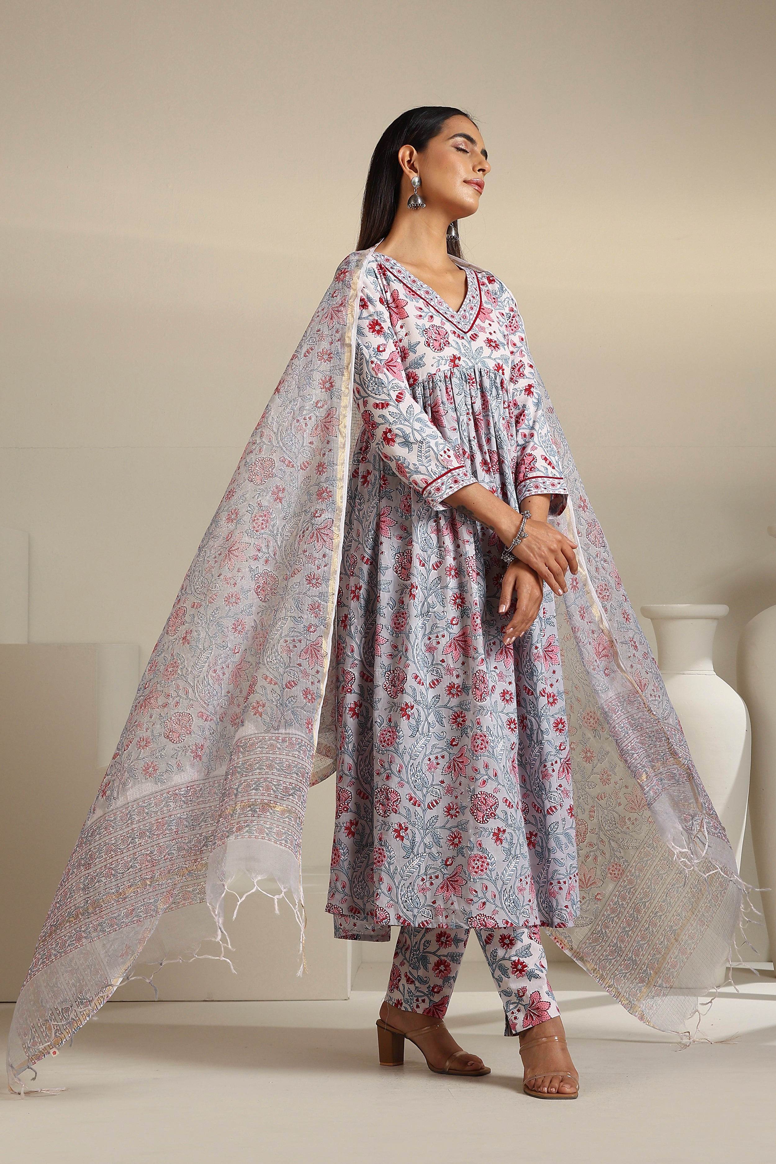 Grey Florentina Embroidered Kurta Set of 3