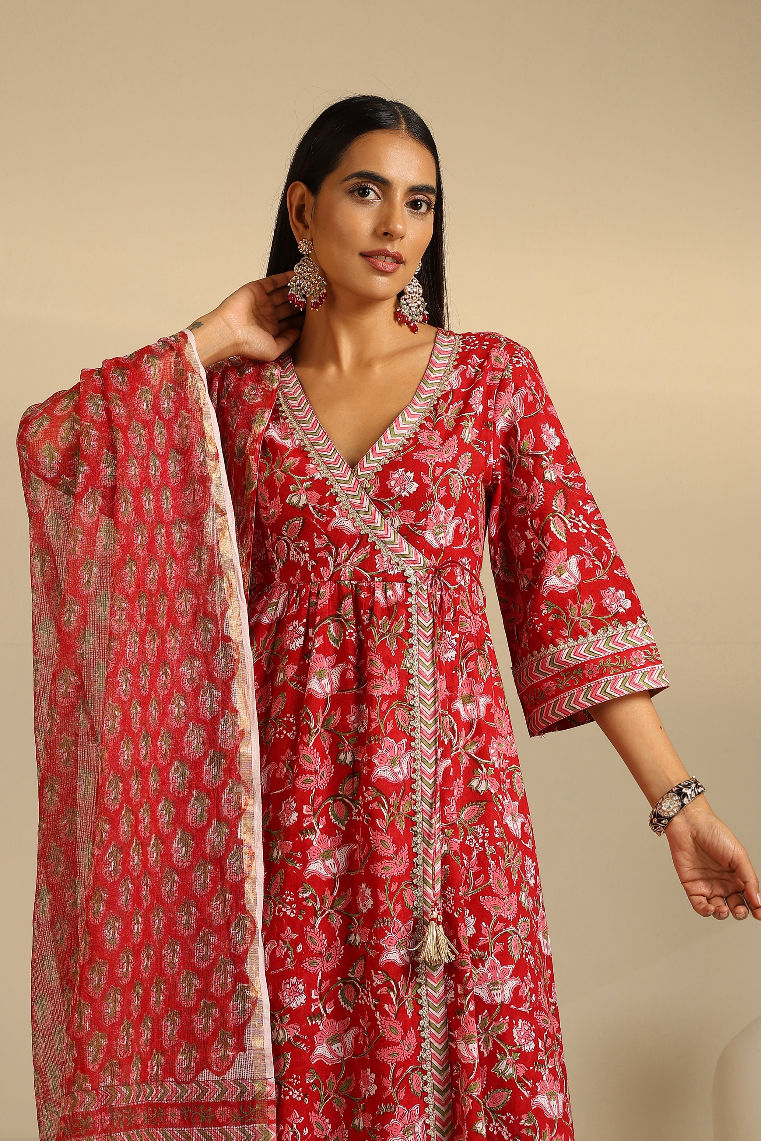 Red Sapphire Anarkali Set of 3