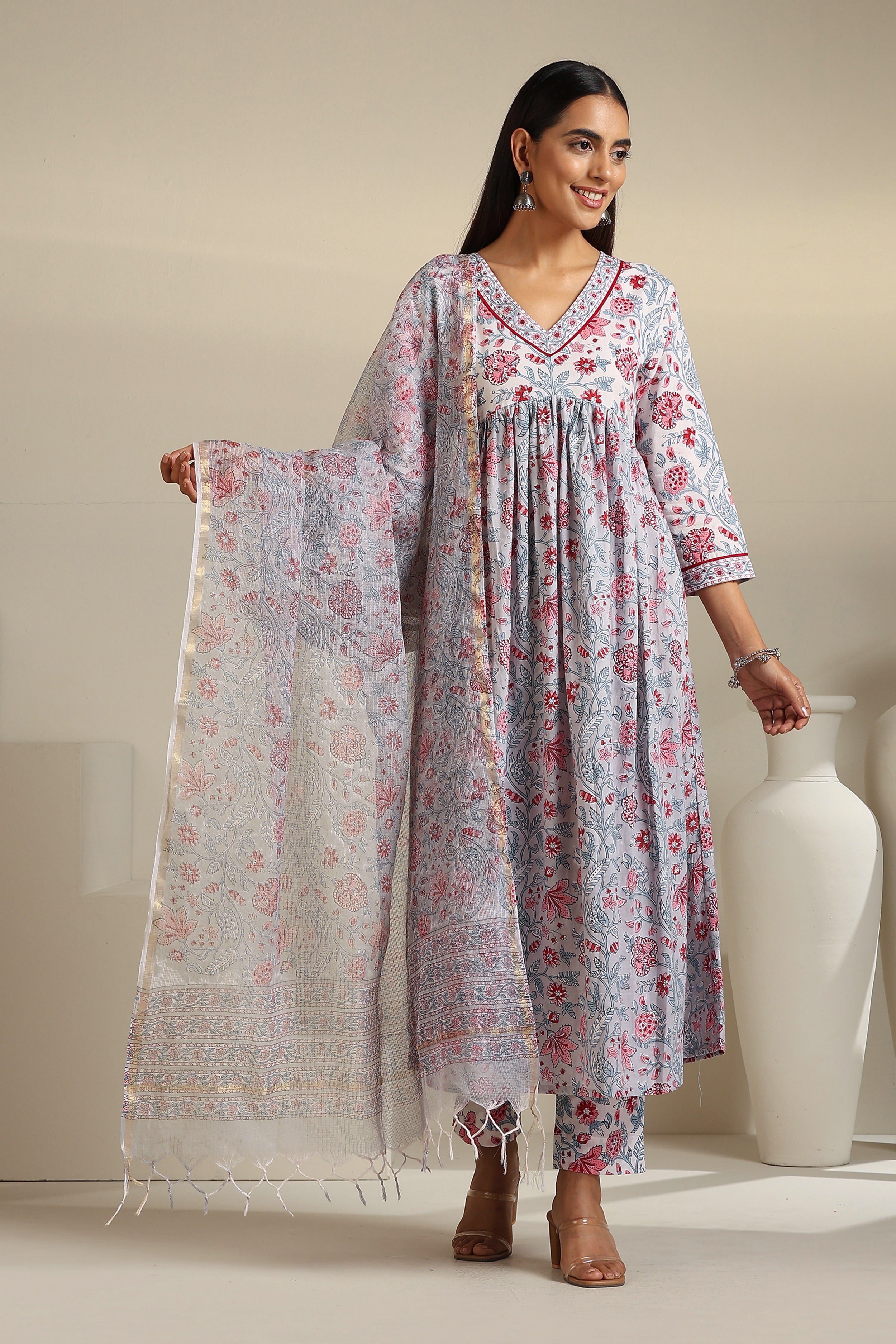 Grey Florentina Embroidered Kurta Set of 3