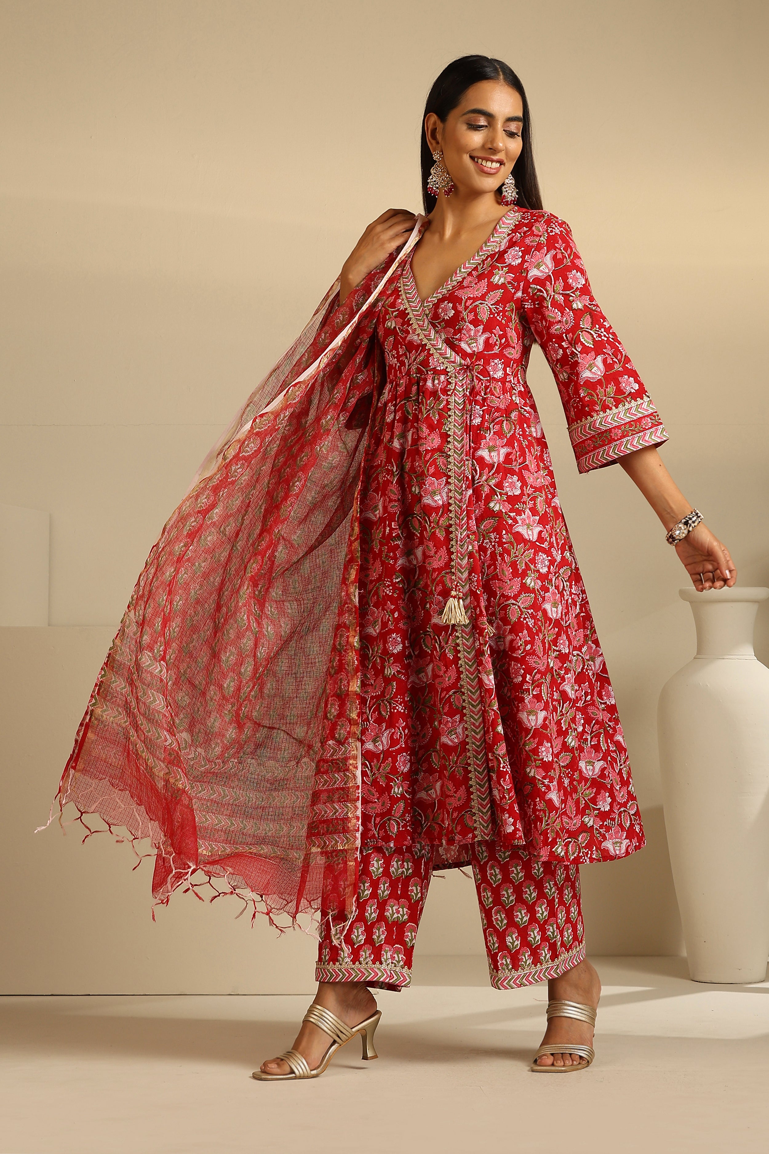 Red Sapphire Anarkali Set of 3
