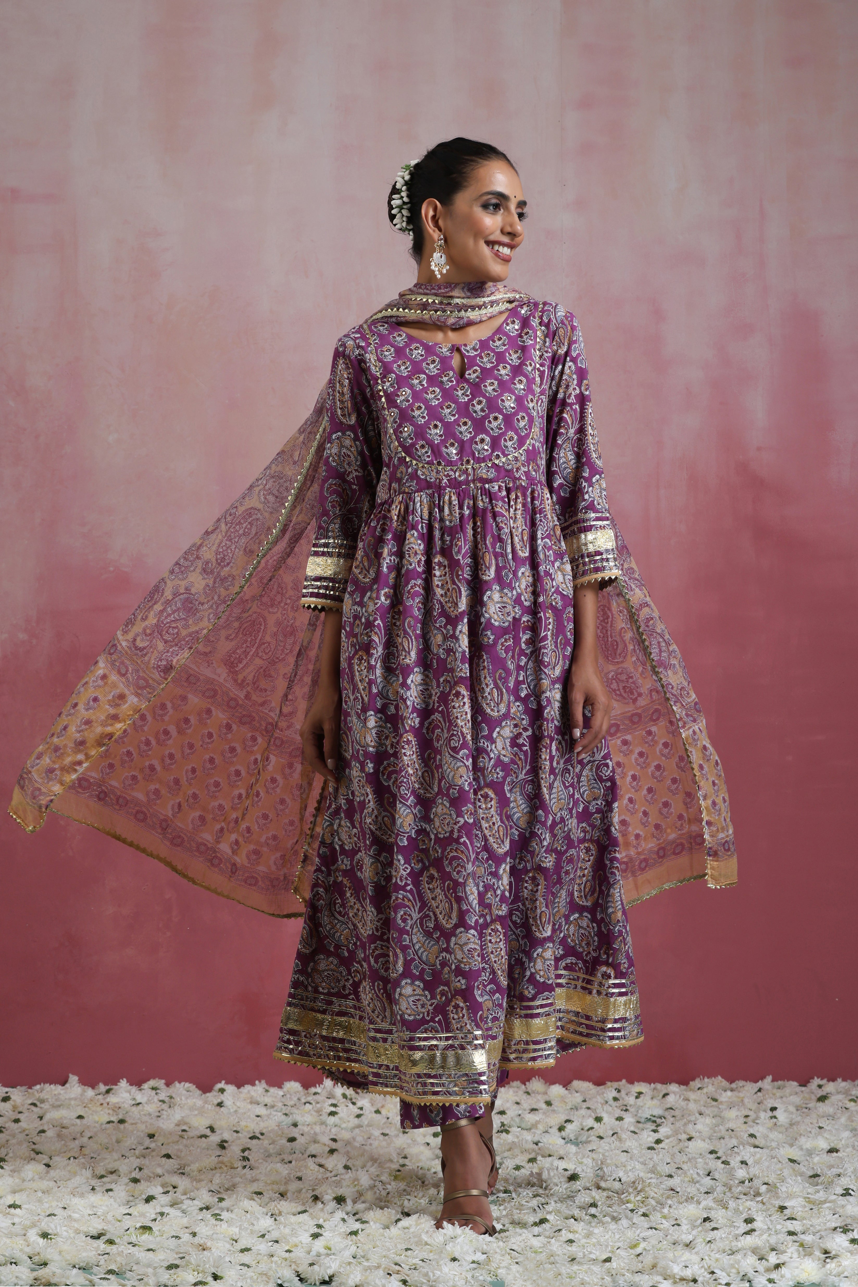 Purple Kimaya Embroidered Anarkali Set of 3