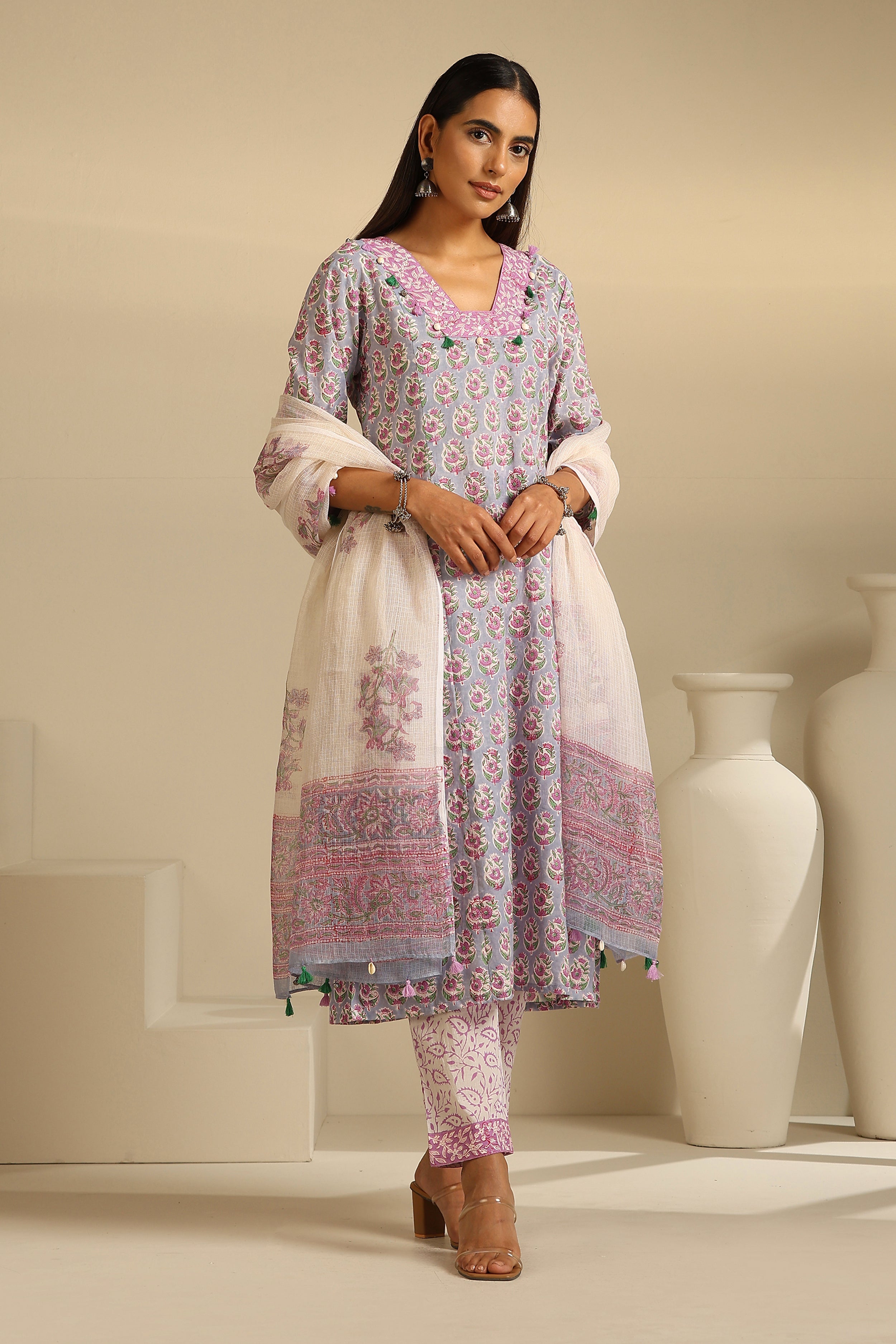 Amethyst Heather Embroidered Kurta Set of 3