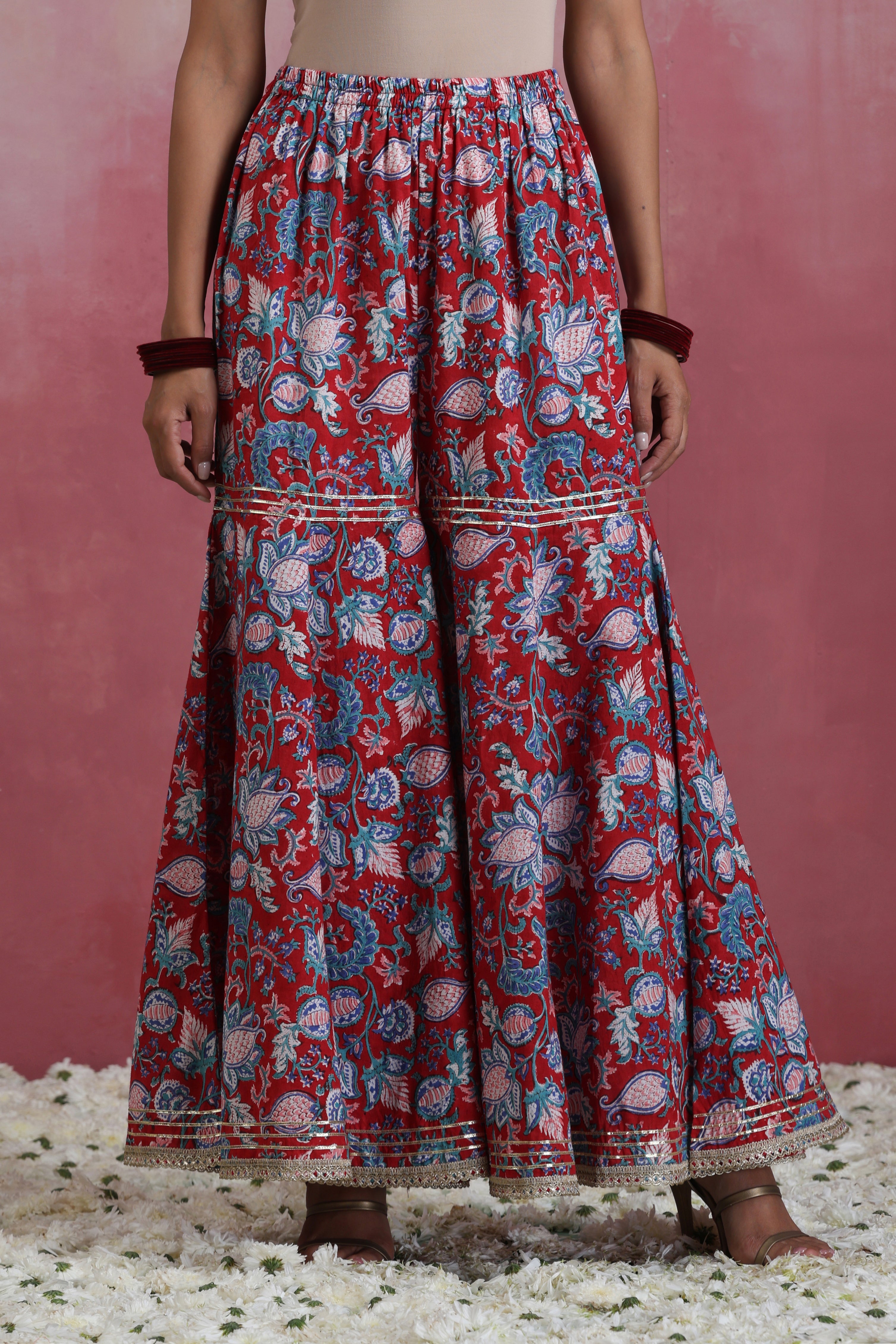 Red Ruhani Gharara Set of 3