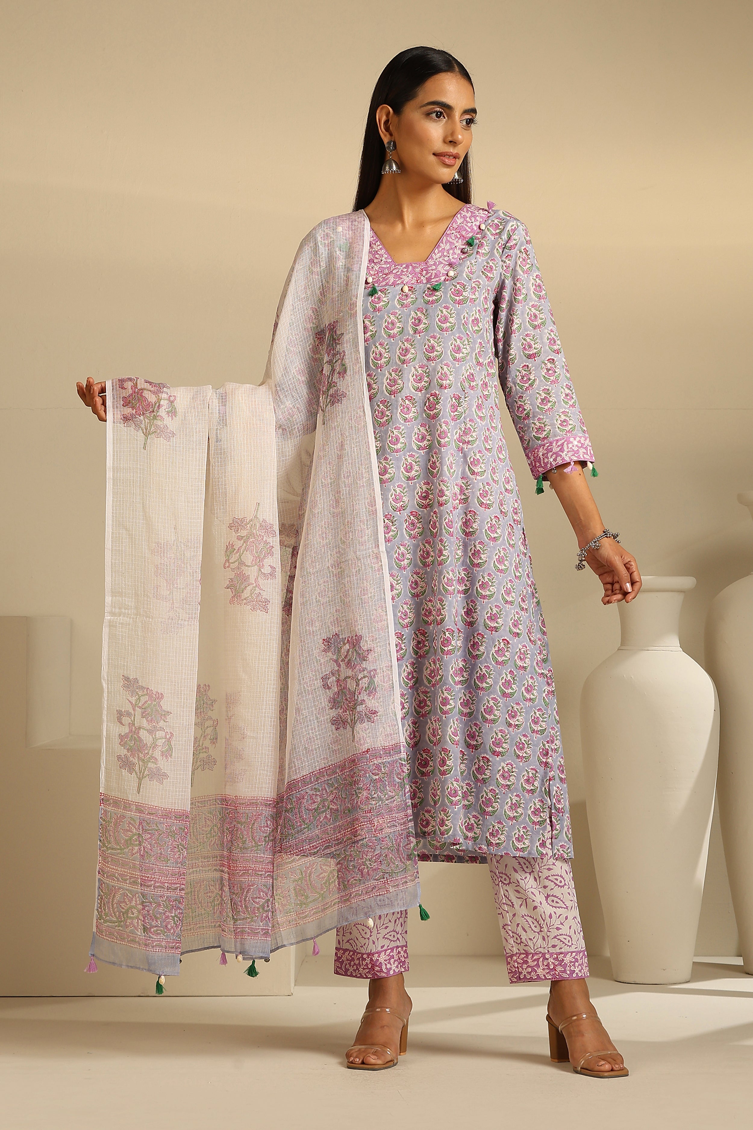 Amethyst Heather Embroidered Kurta Set of 3