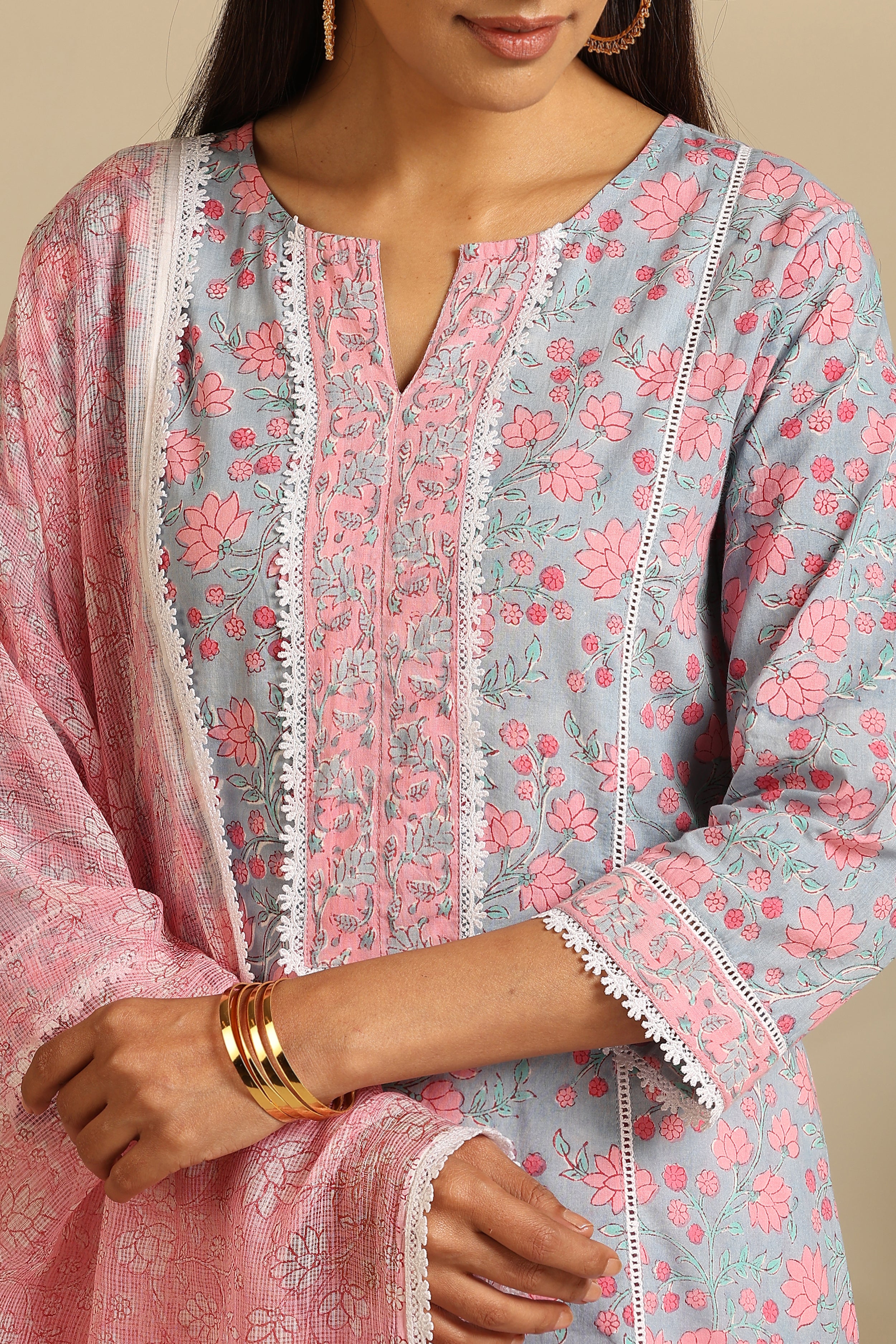 Blue Hyacinth Floral Kurta Set of 3