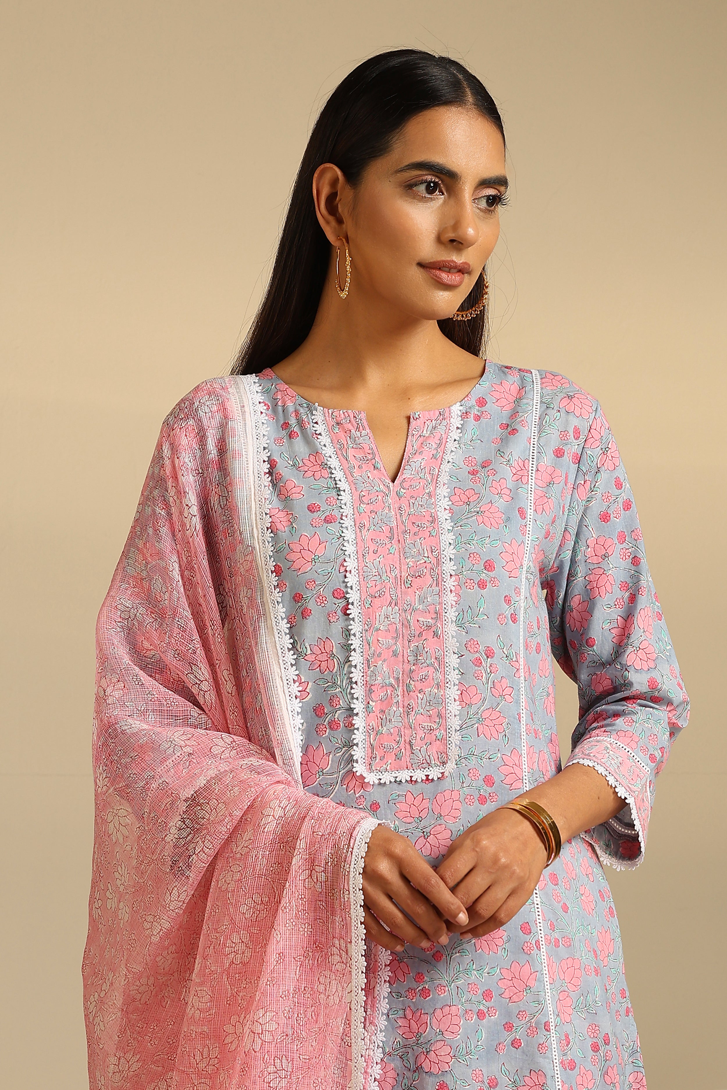 Blue Hyacinth Floral Kurta Set of 3