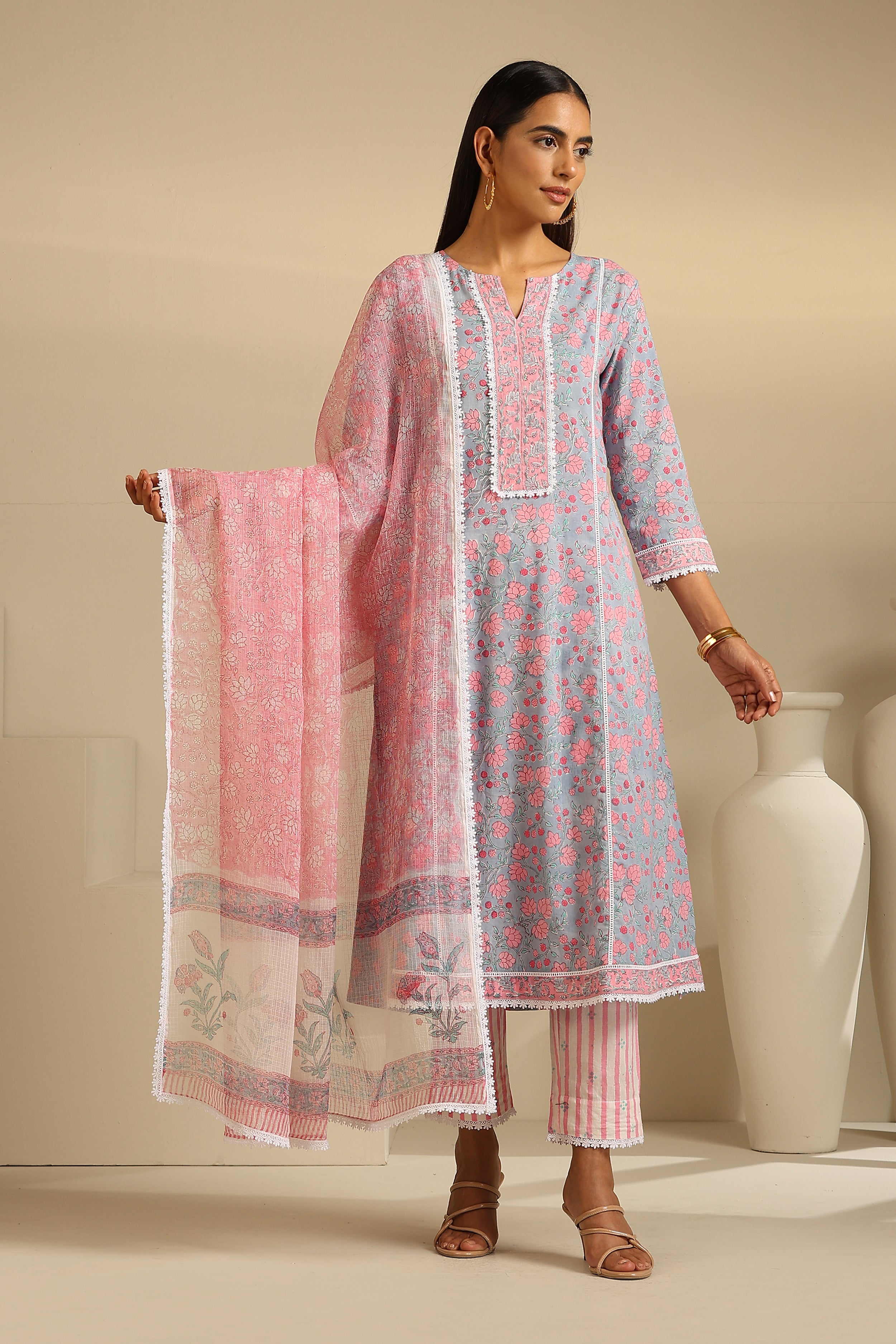 Blue Hyacinth Floral Kurta Set of 3