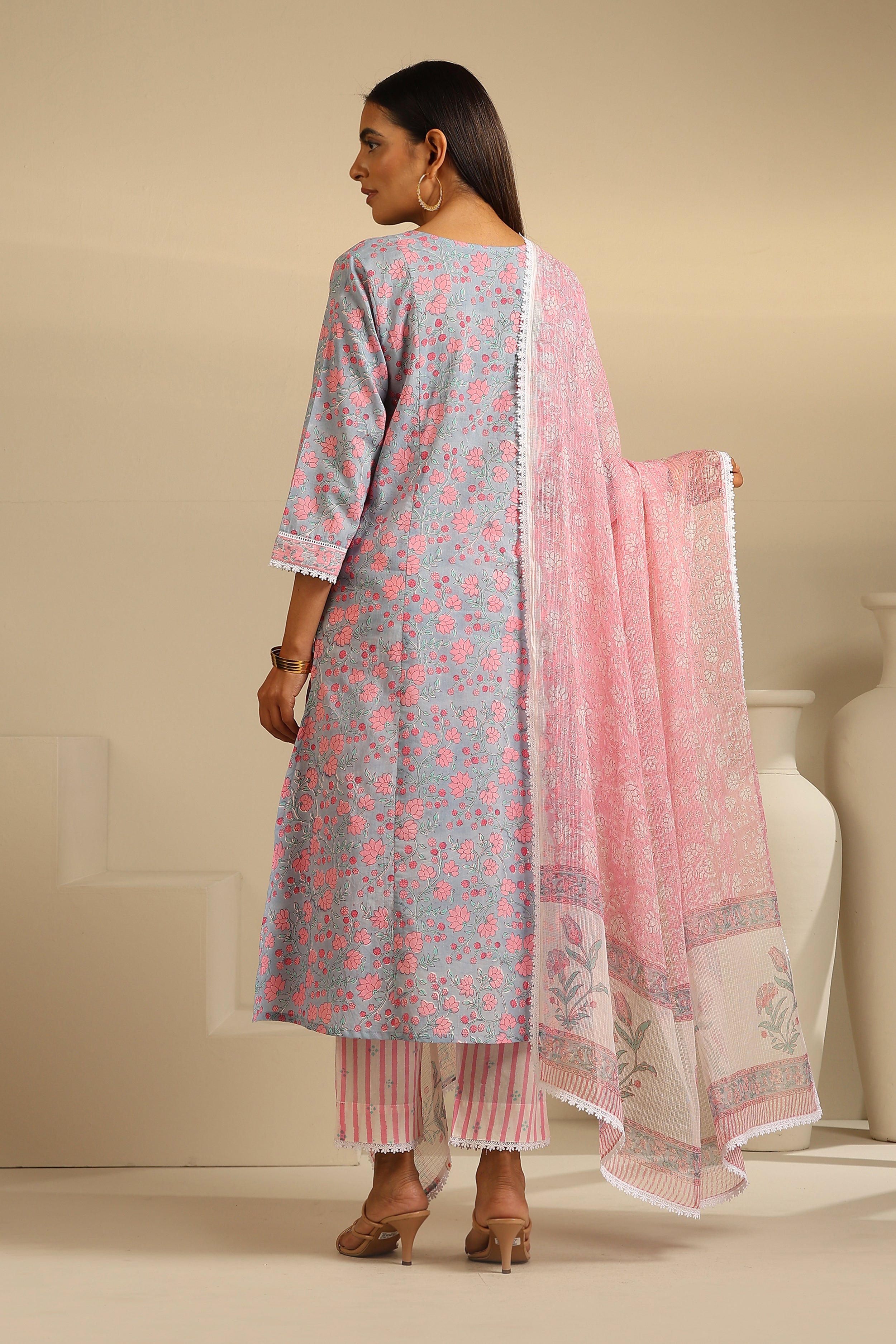 Blue Hyacinth Floral Kurta Set of 3