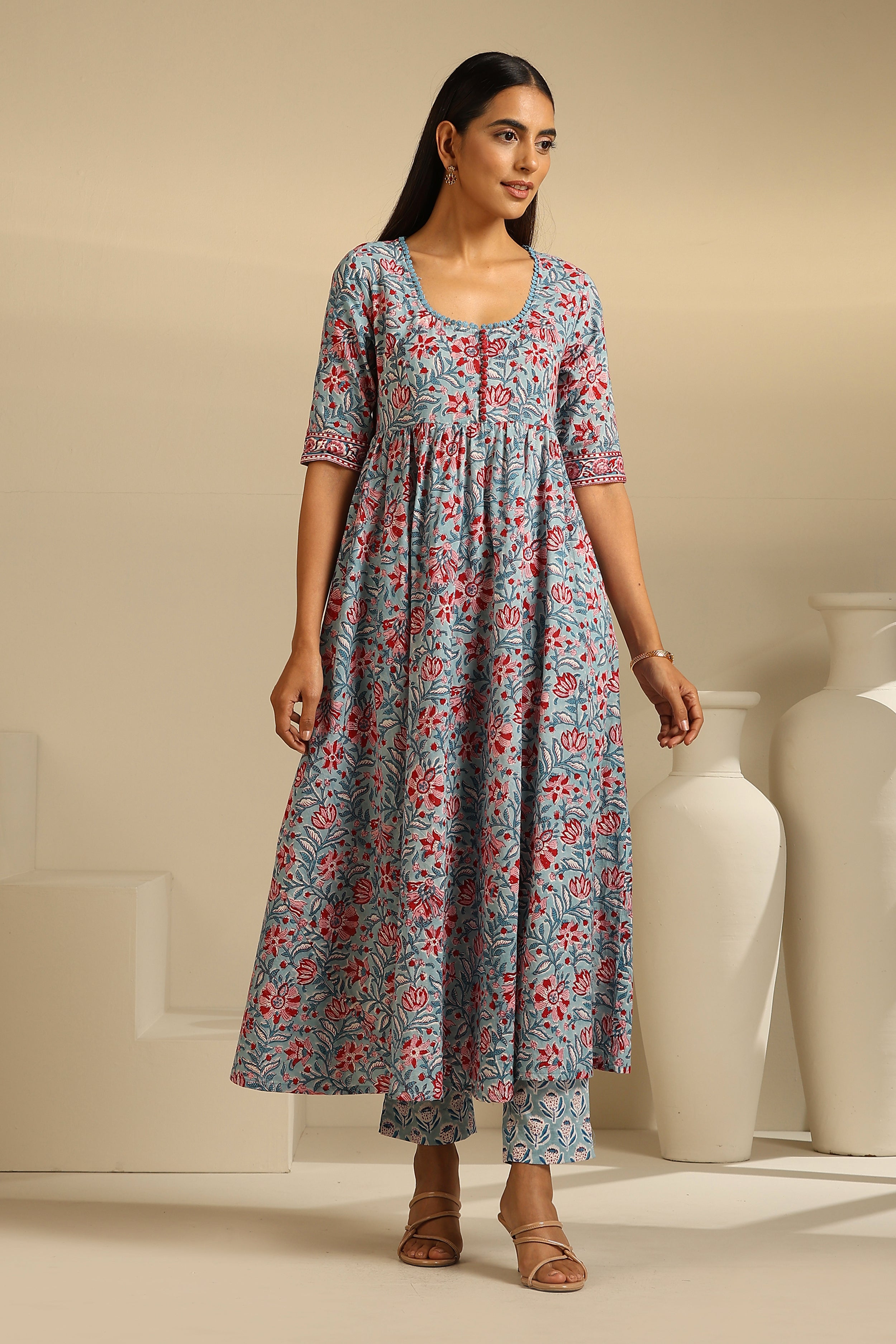 Blue Livia Gathered Kurta Set of 3