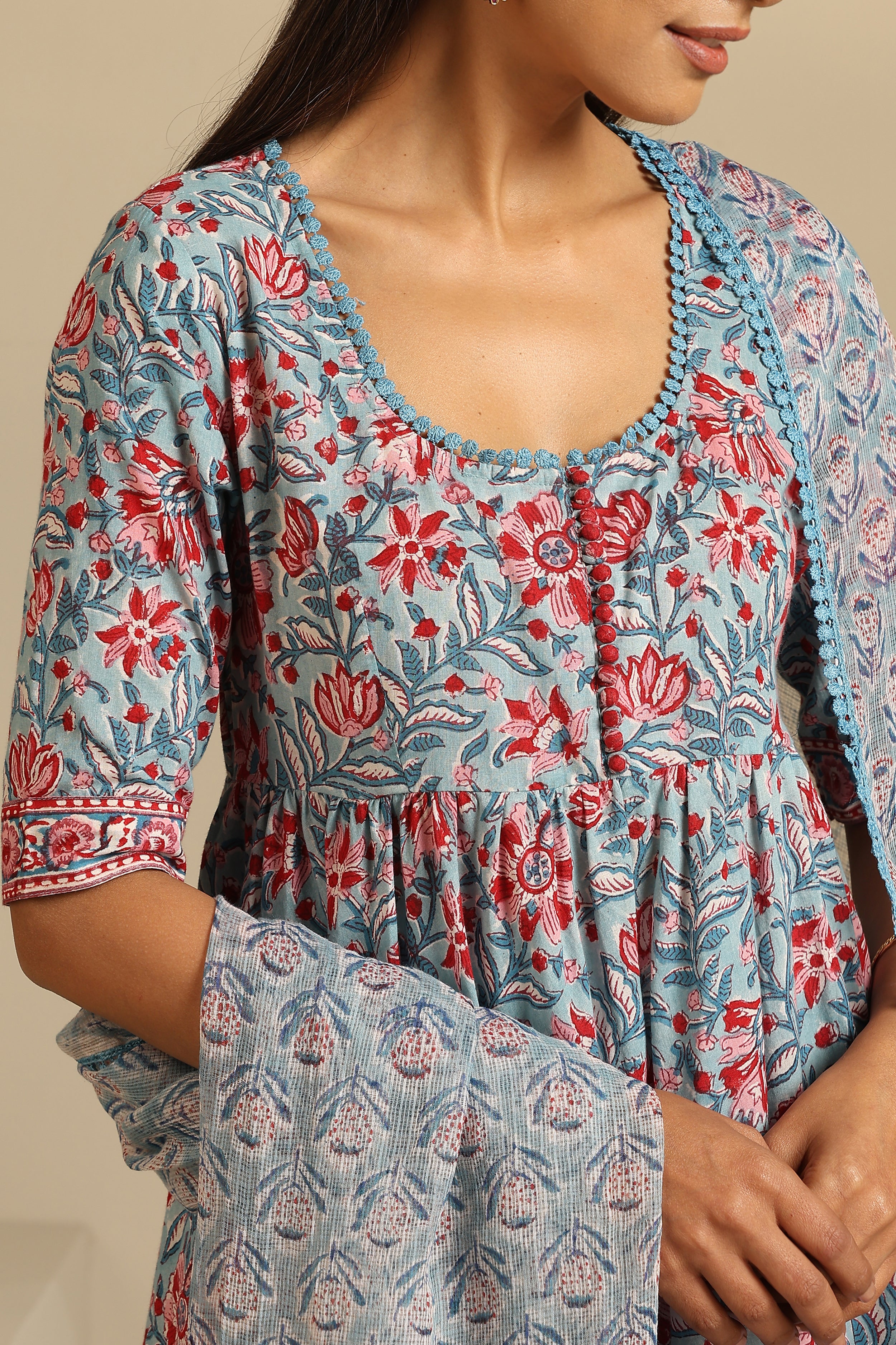 Blue Livia Gathered Kurta Set of 3