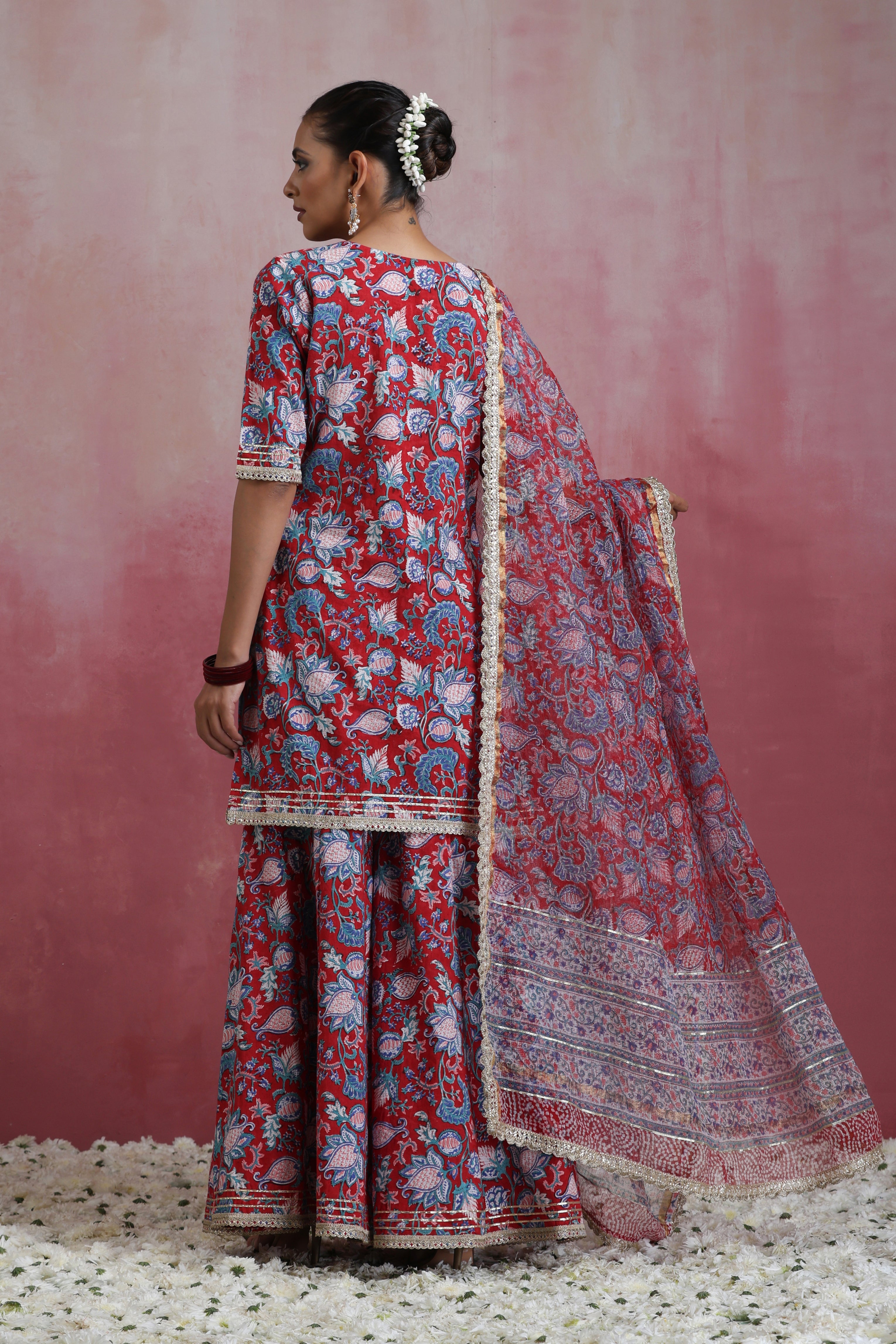 Red Ruhani Gharara Set of 3