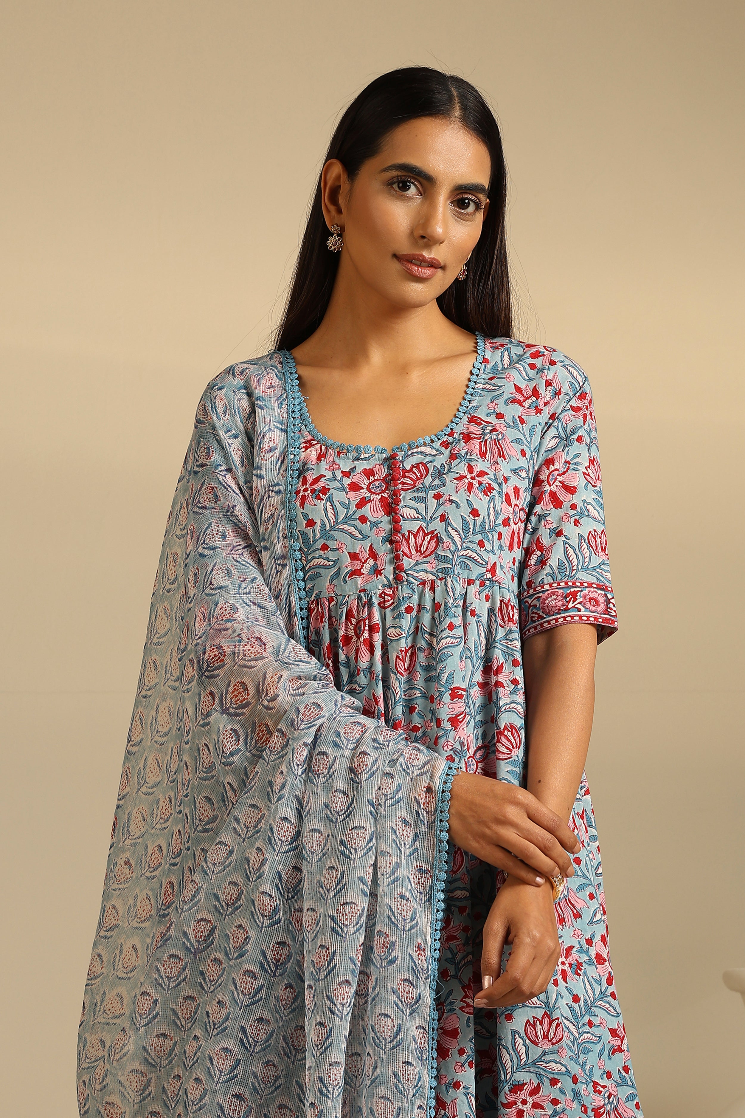 Blue Livia Gathered Kurta Set of 3