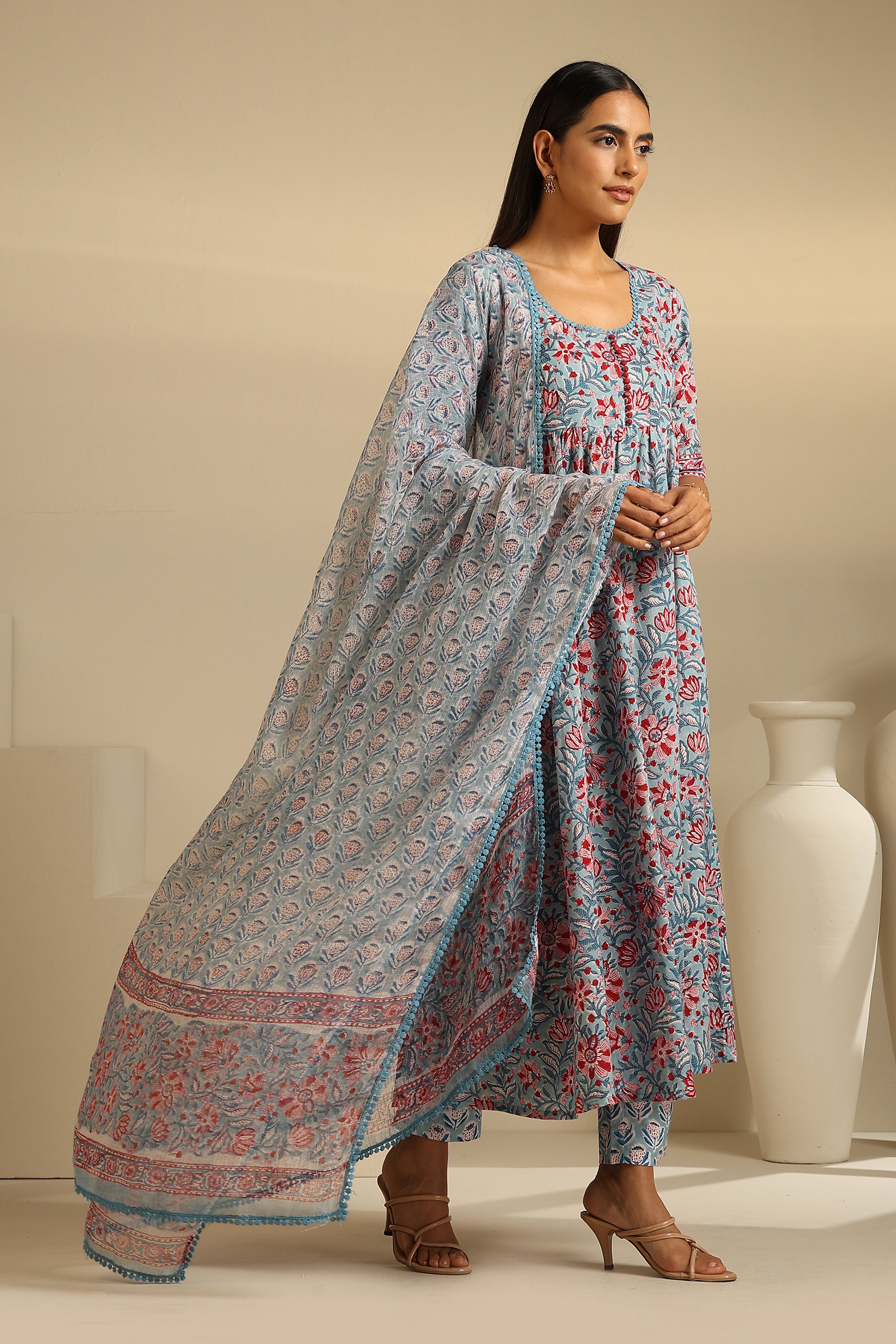 Blue Livia Gathered Kurta Set of 3