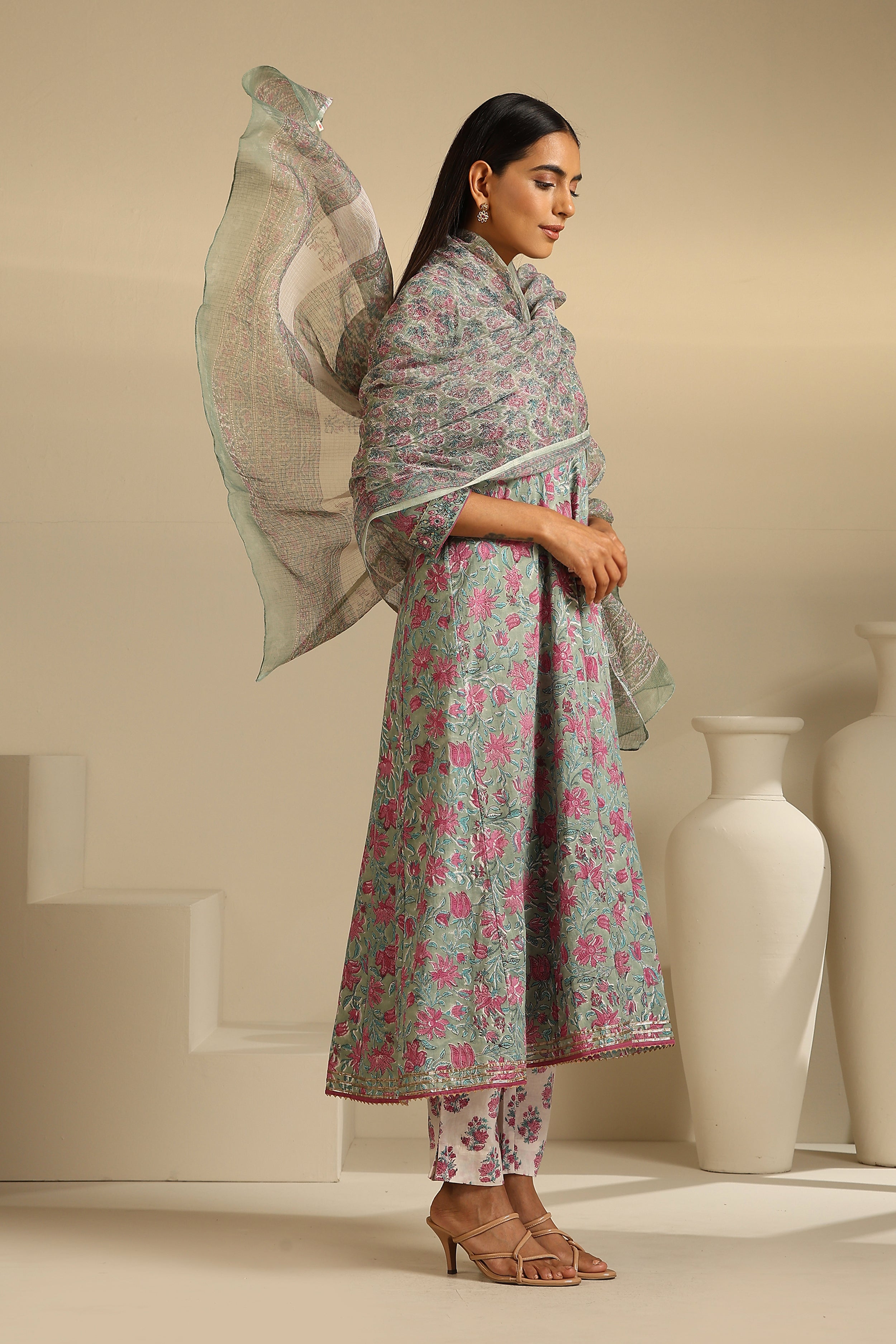 Green Sophia Embroidered Anarkali Set of 3