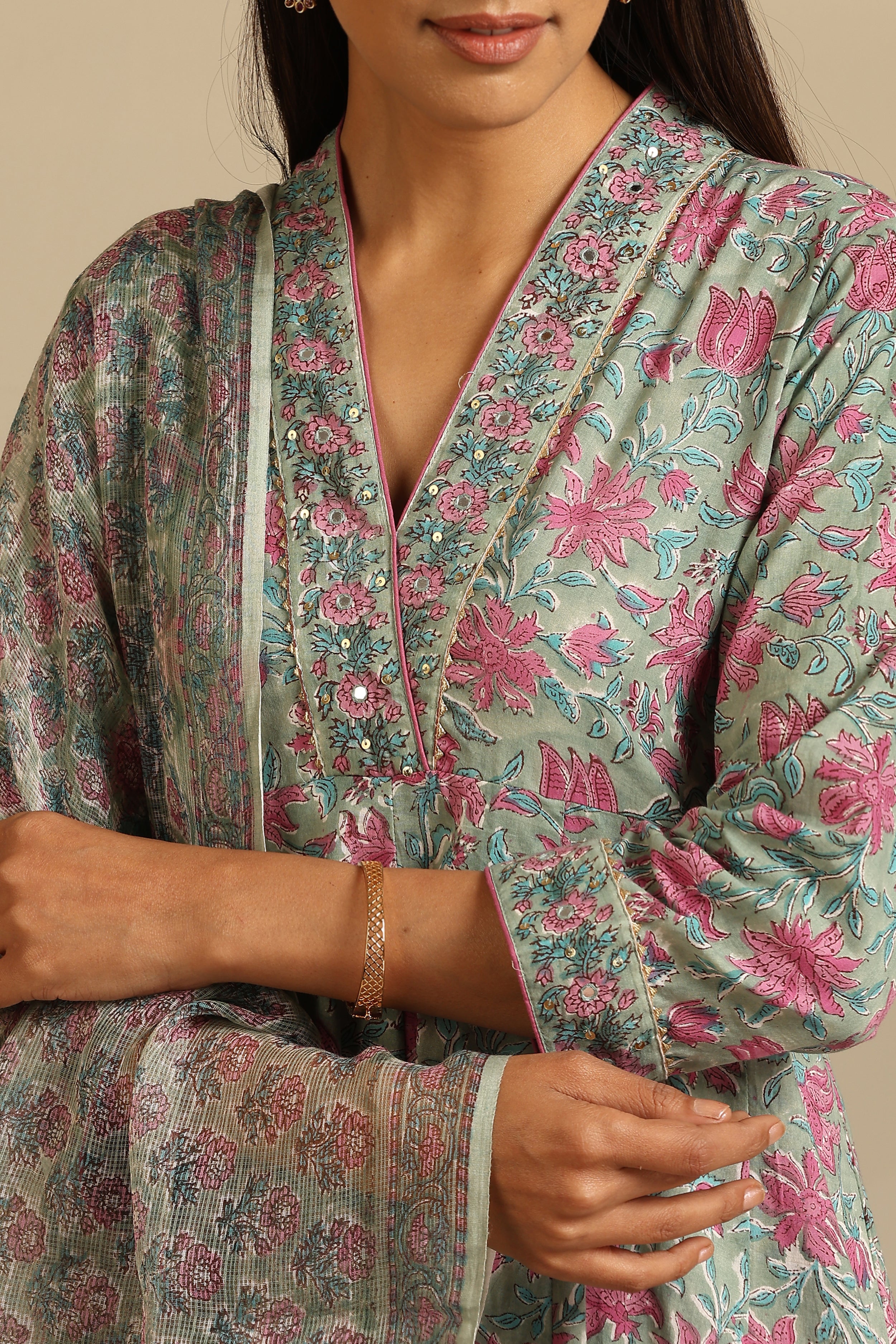 Green Sophia Embroidered Anarkali Set of 3