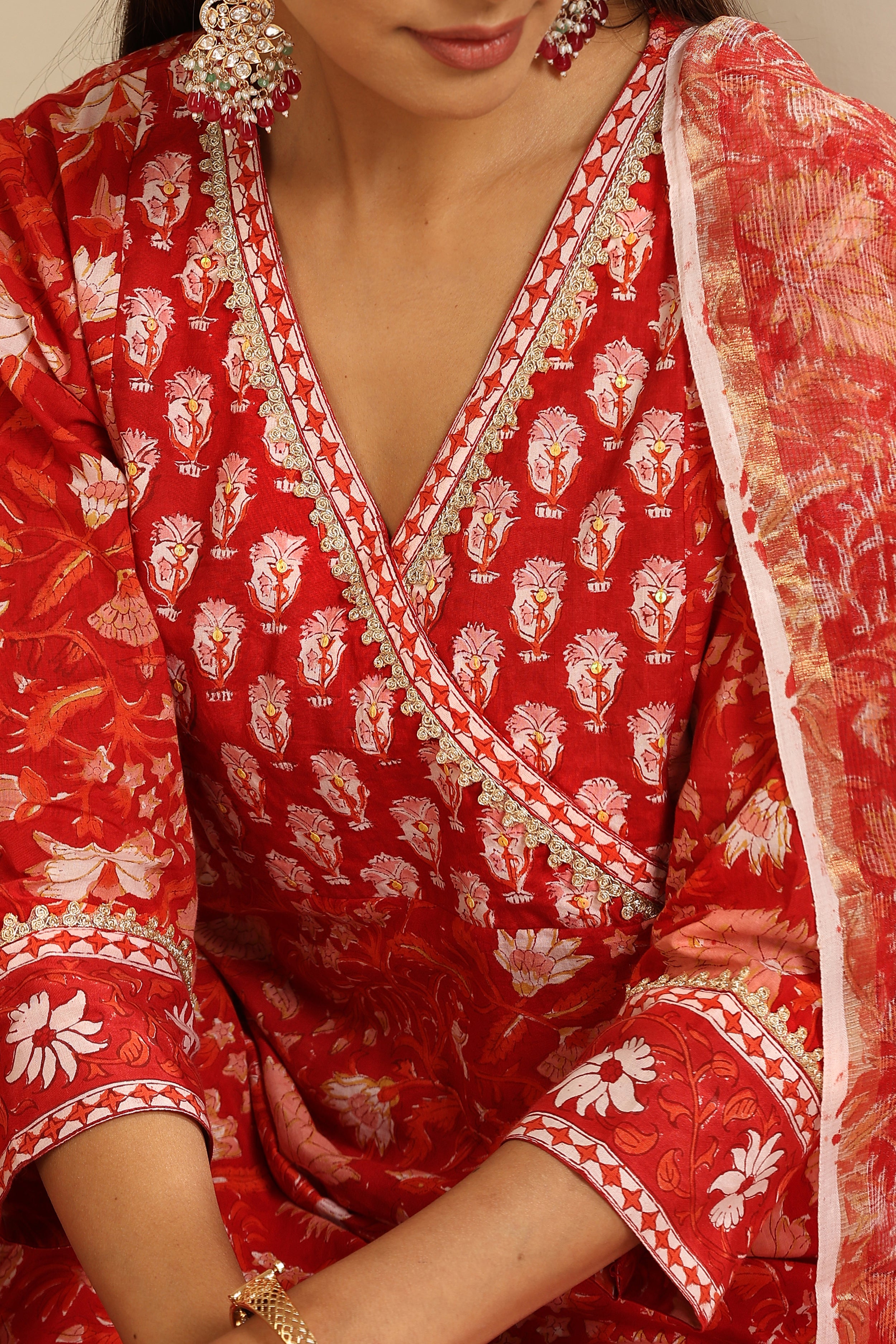 Red Clara Embroidered Kurta Set of 3