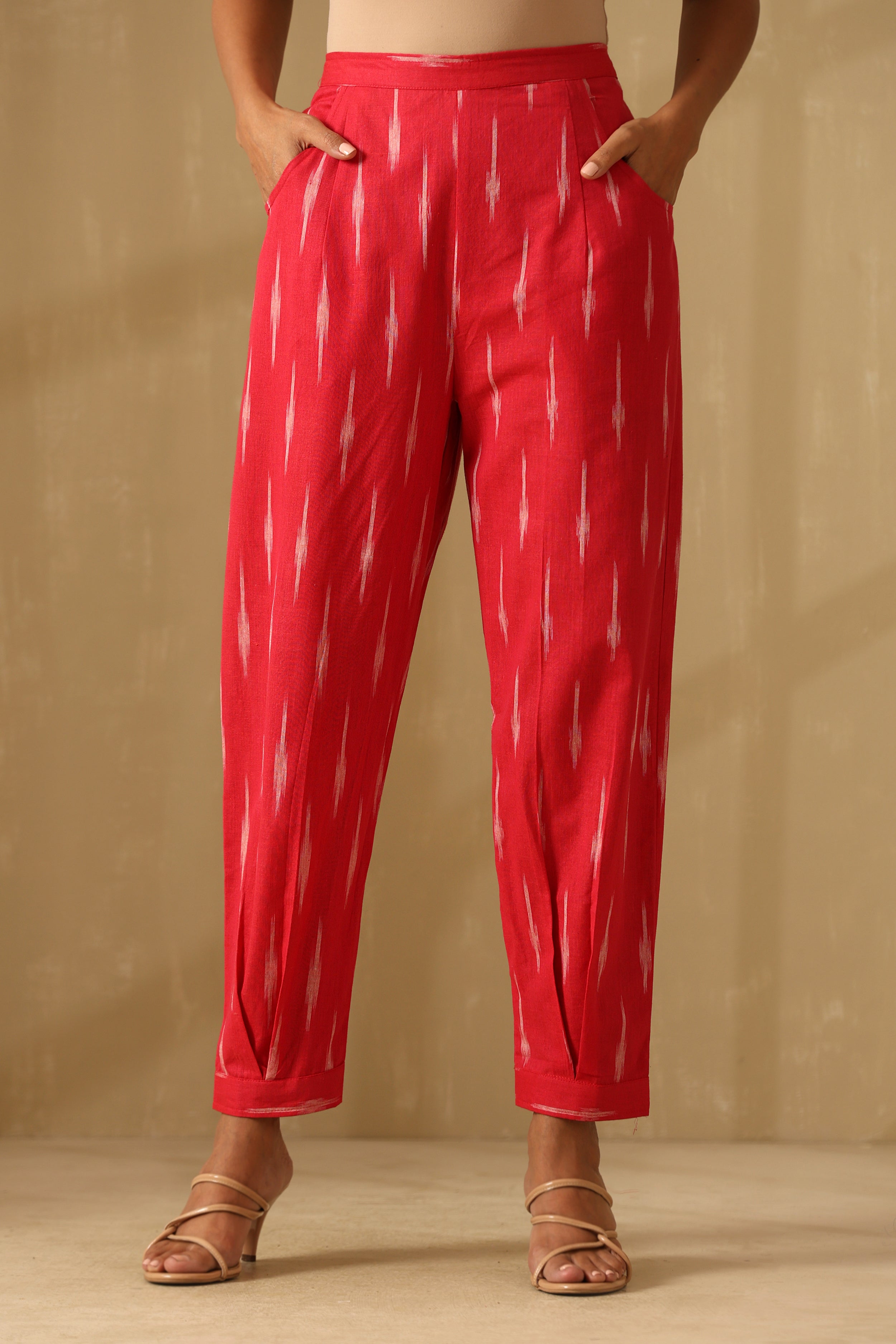 Raspberry Pink Ikat Handloom Cotton Kurta Set of 2