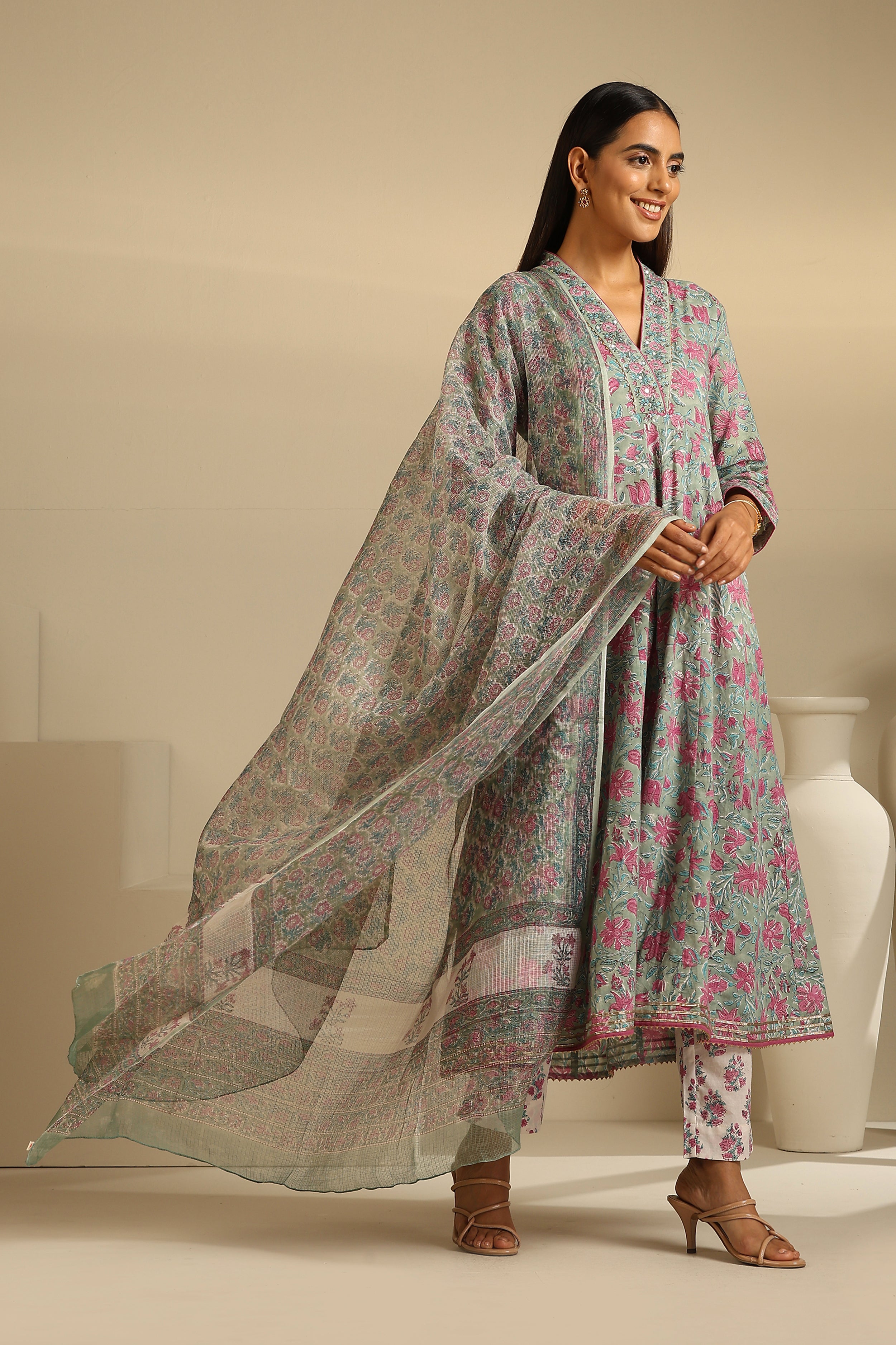 Green Sophia Embroidered Anarkali Set of 3