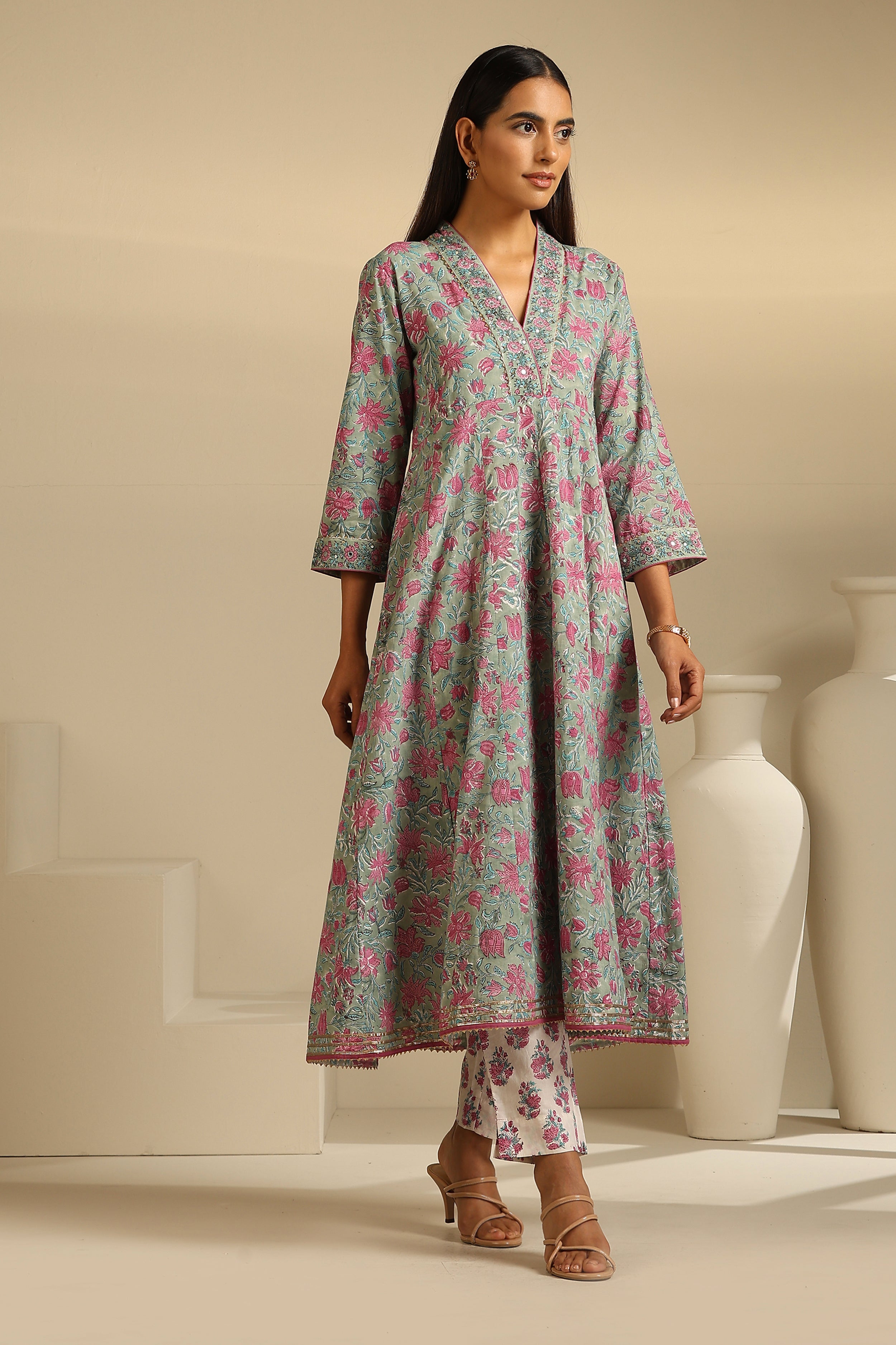 Green Sophia Embroidered Anarkali Set of 3