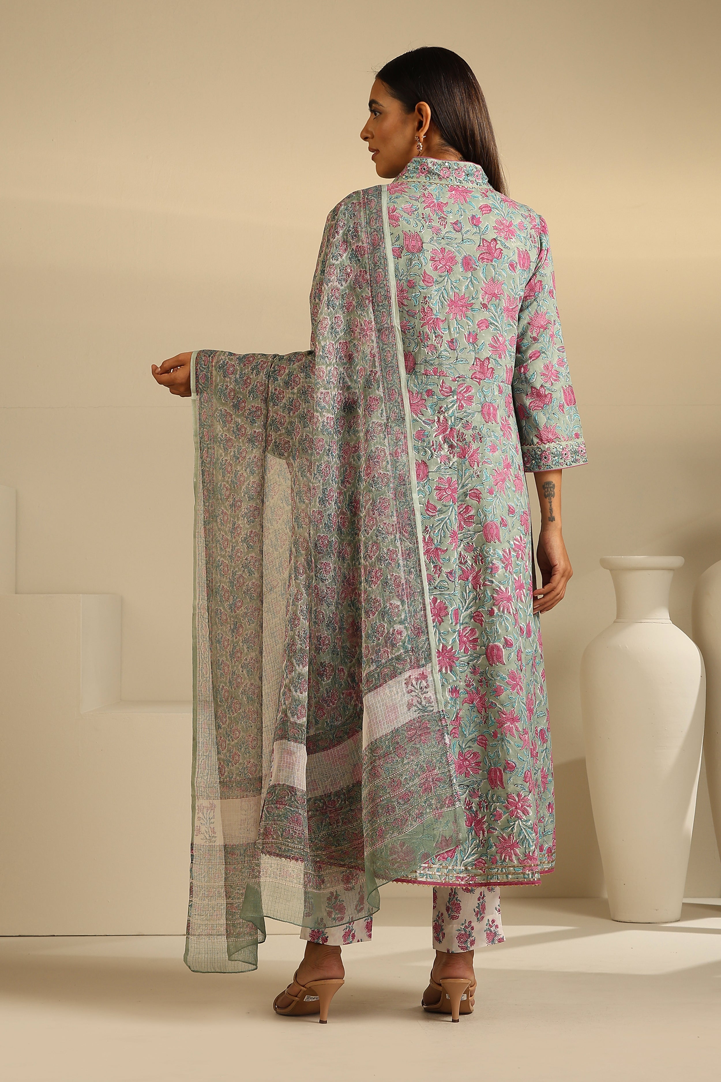 Green Sophia Embroidered Anarkali Set of 3