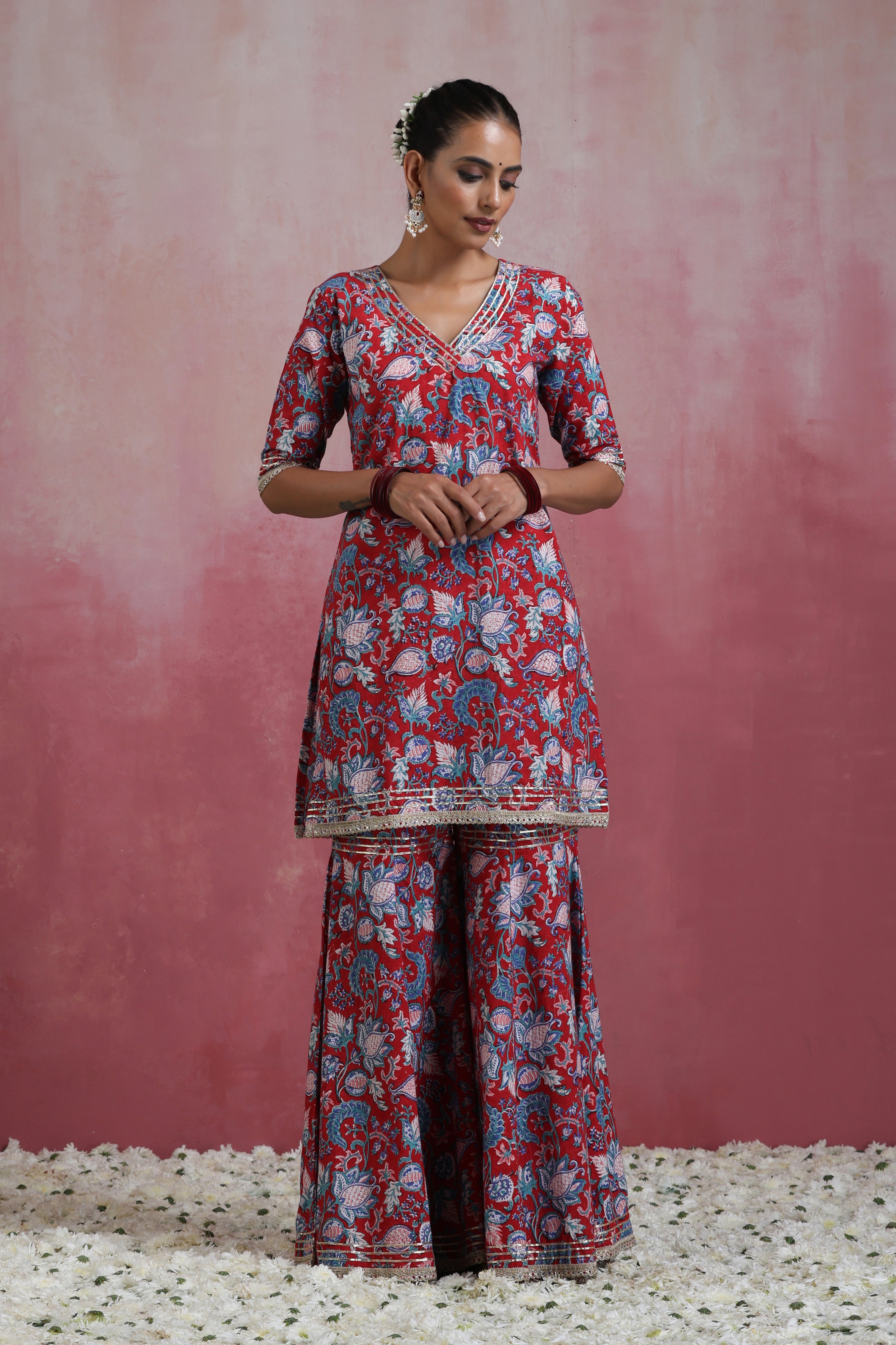 Red Ruhani Gharara Set of 3