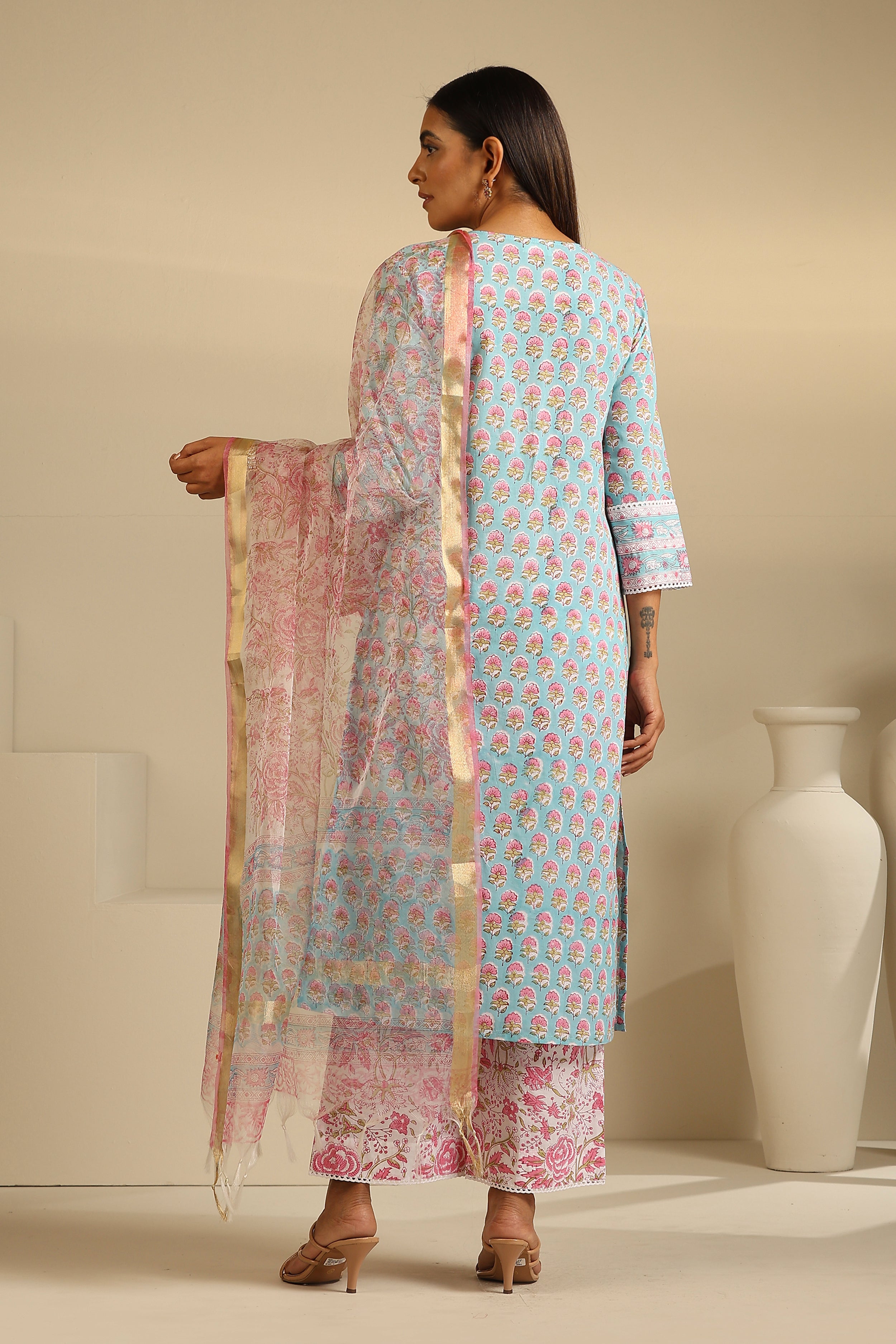 Cerulean Blue Embroidered Kurta Set of 3