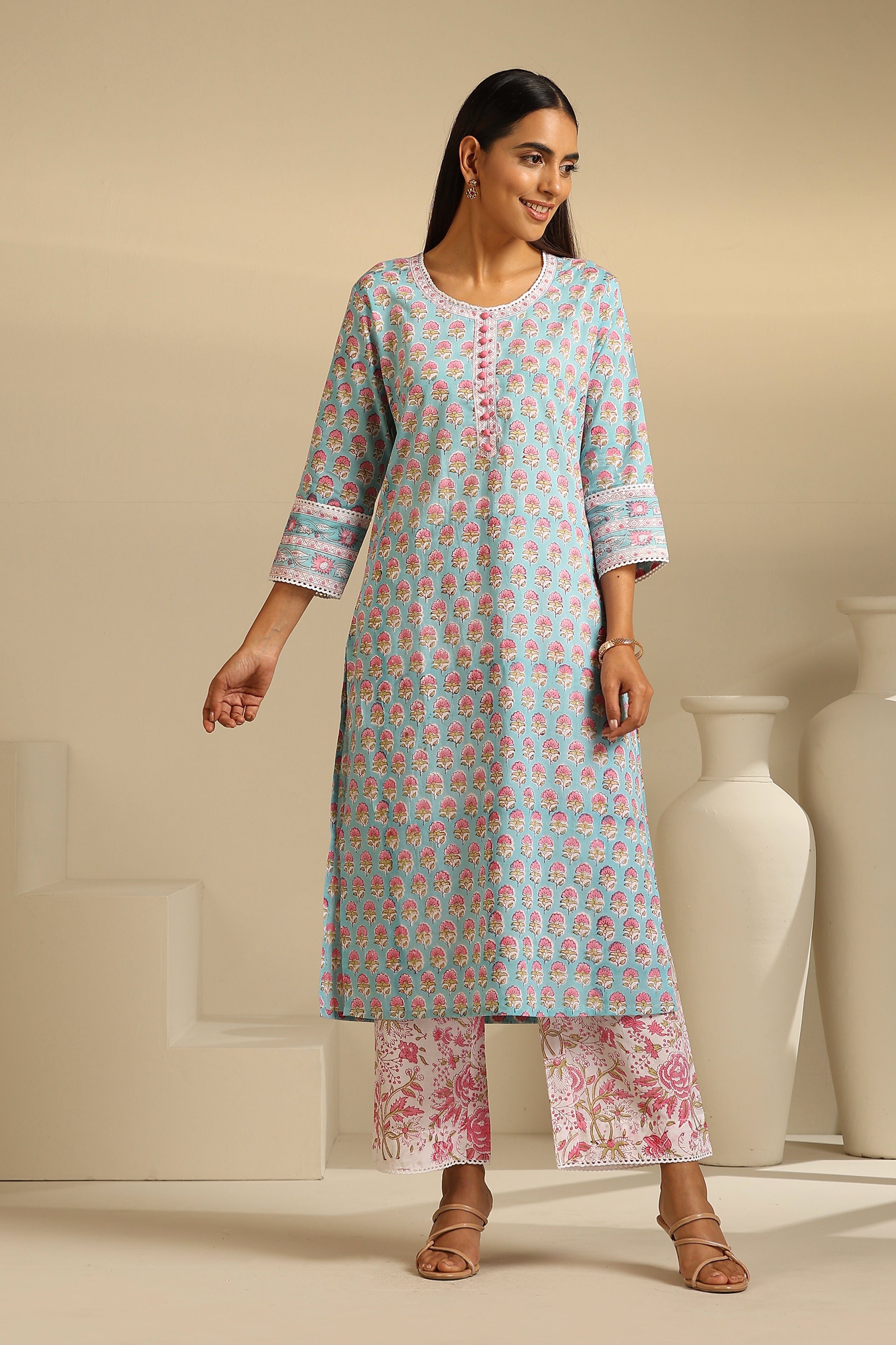 Cerulean Blue Embroidered Kurta Set of 3