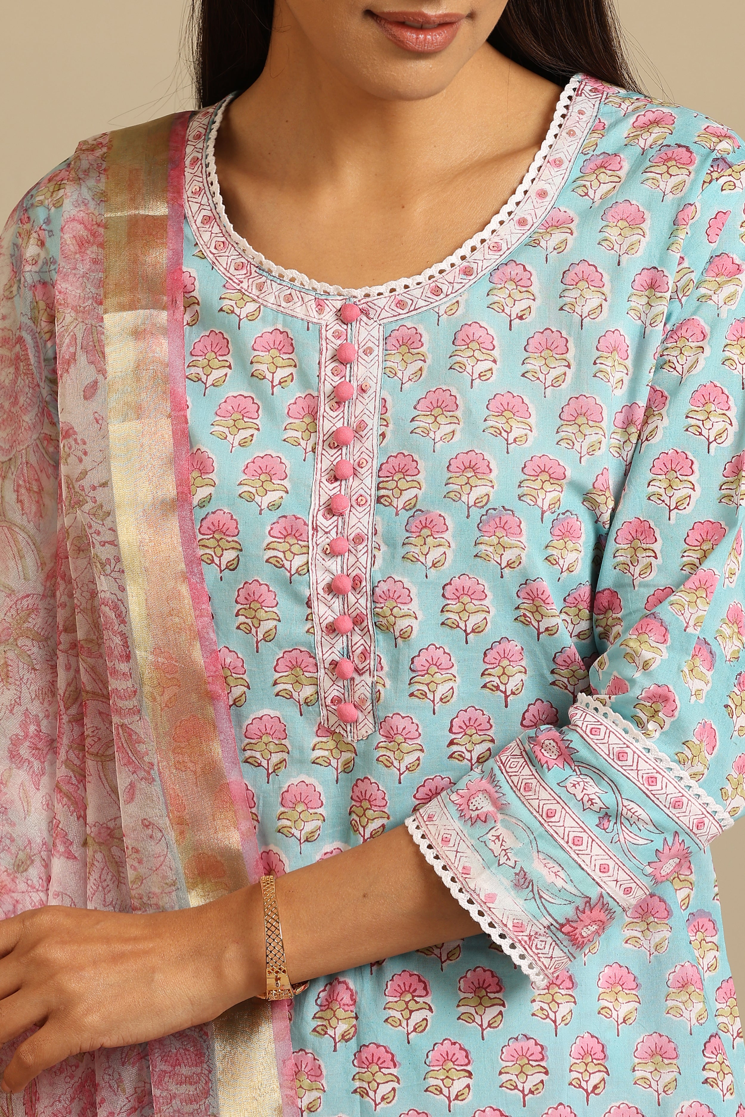 Cerulean Blue Embroidered Kurta Set of 3