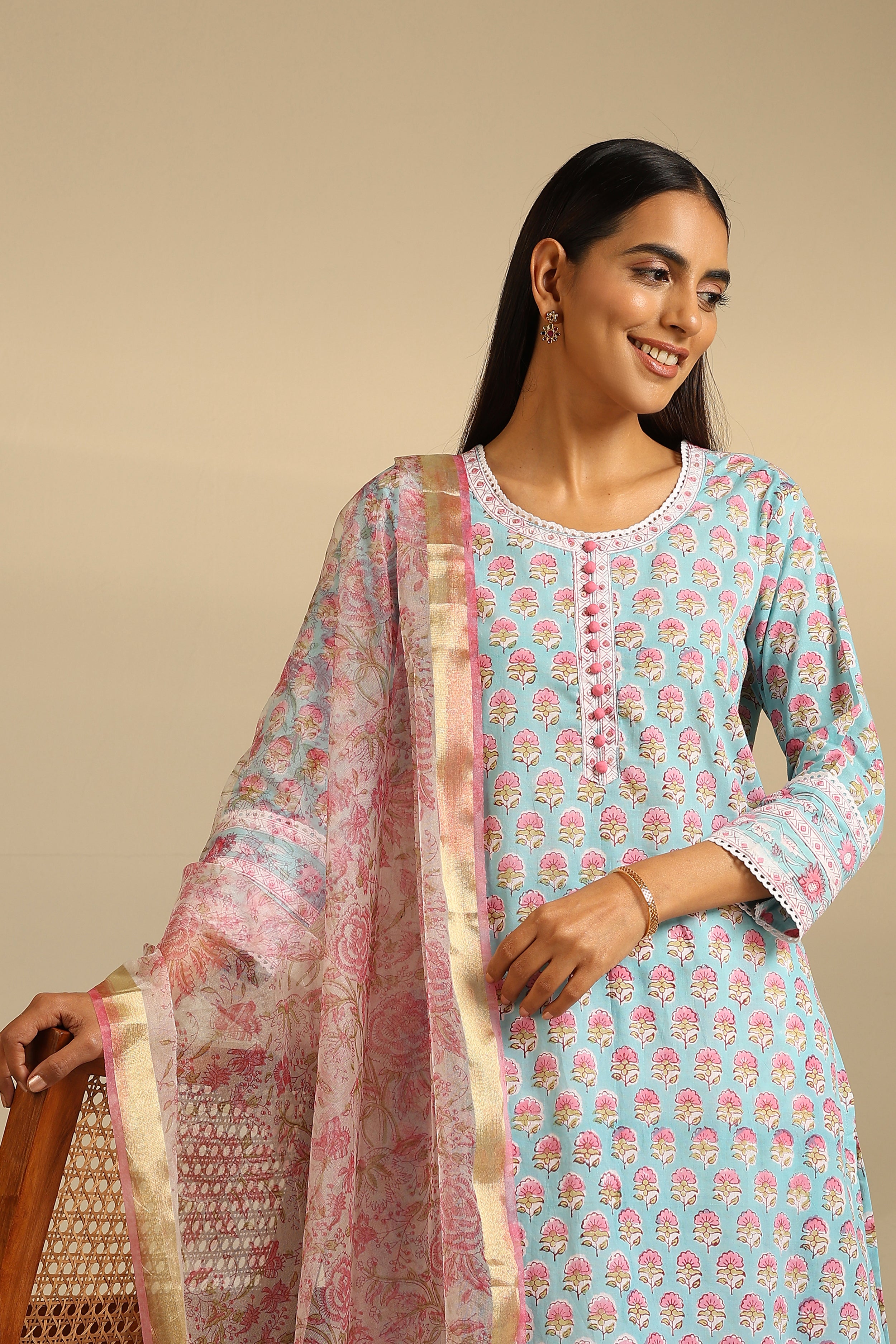 Cerulean Blue Embroidered Kurta Set of 3