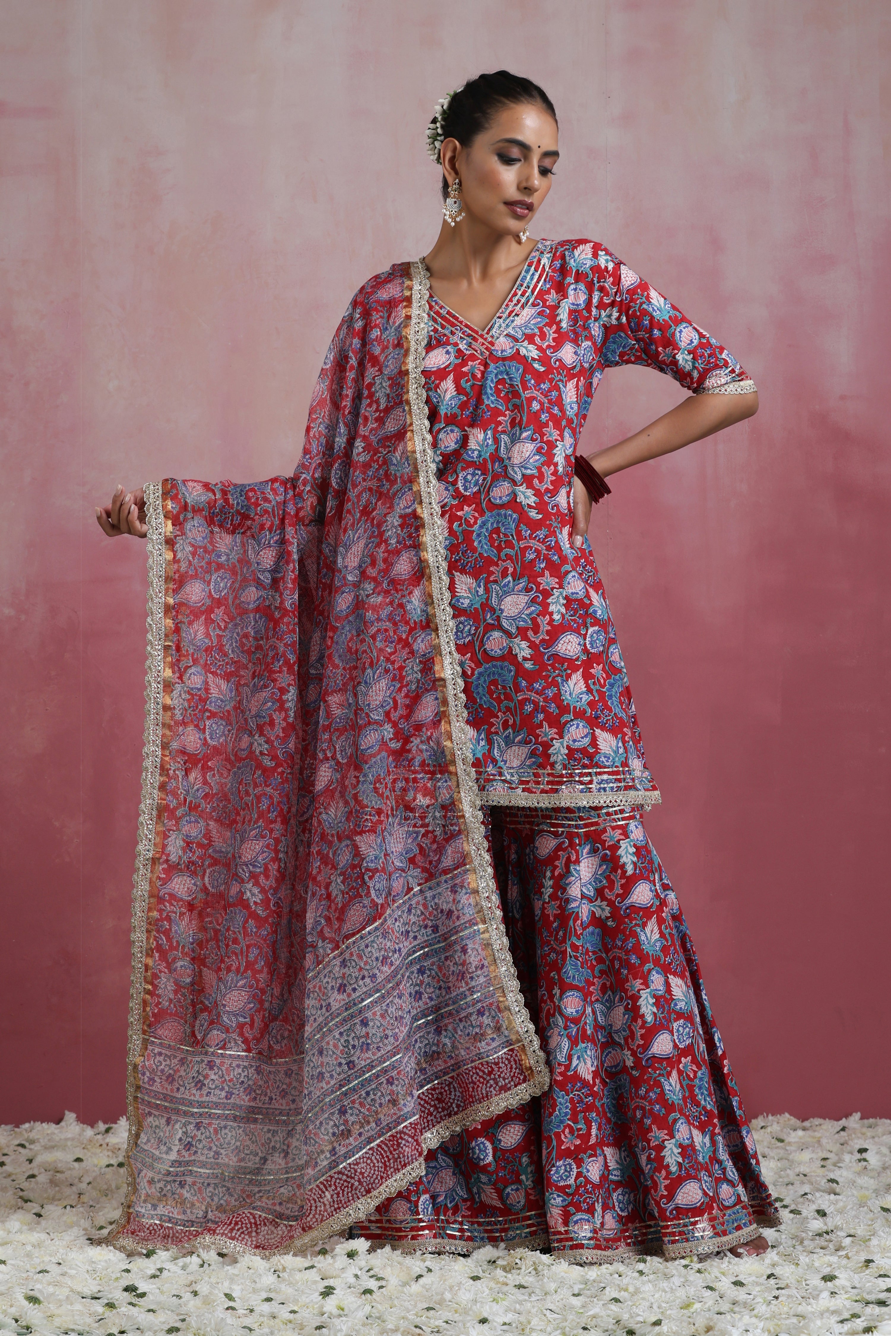 Red Ruhani Gharara Set of 3