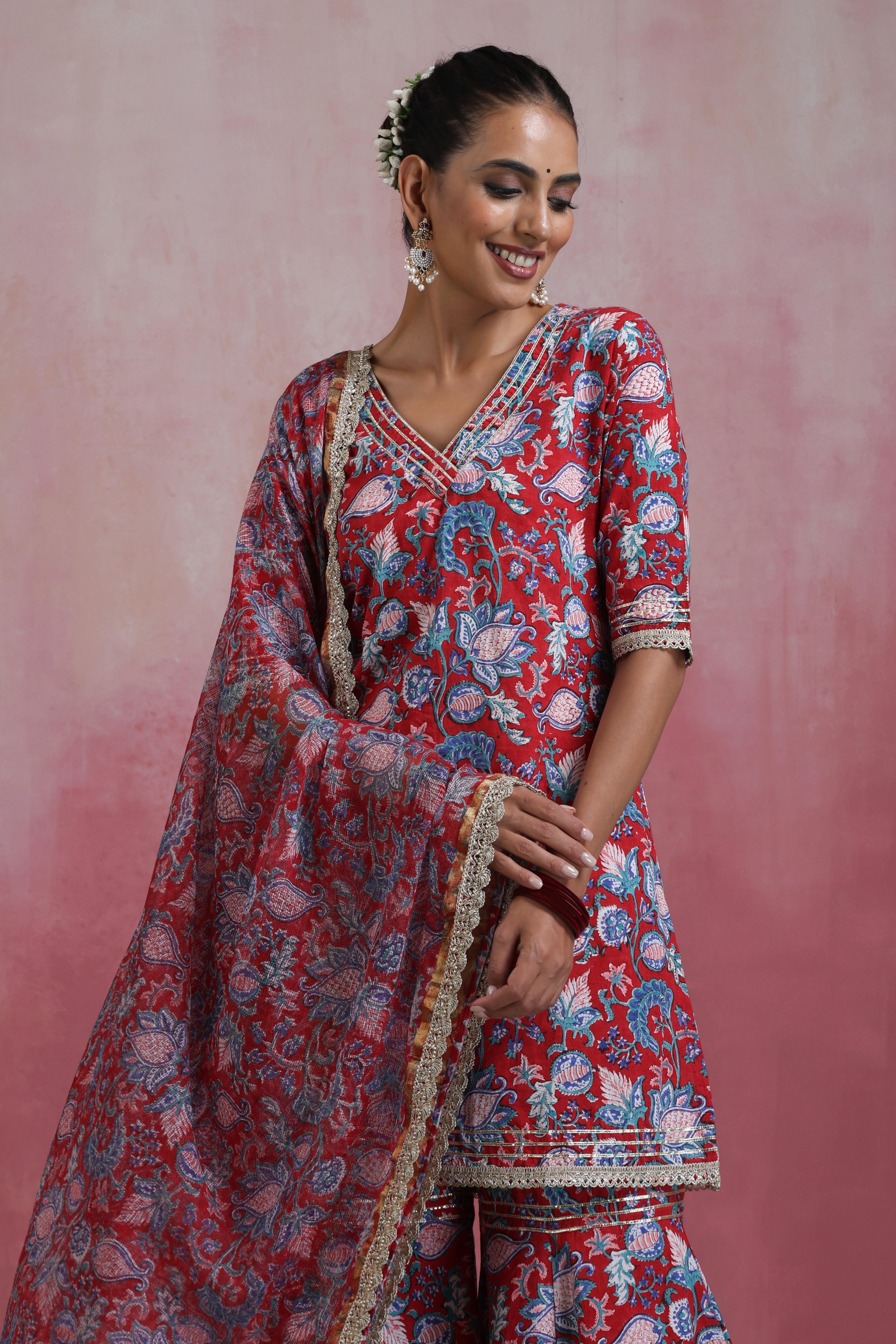 Red Ruhani Gharara Set of 3