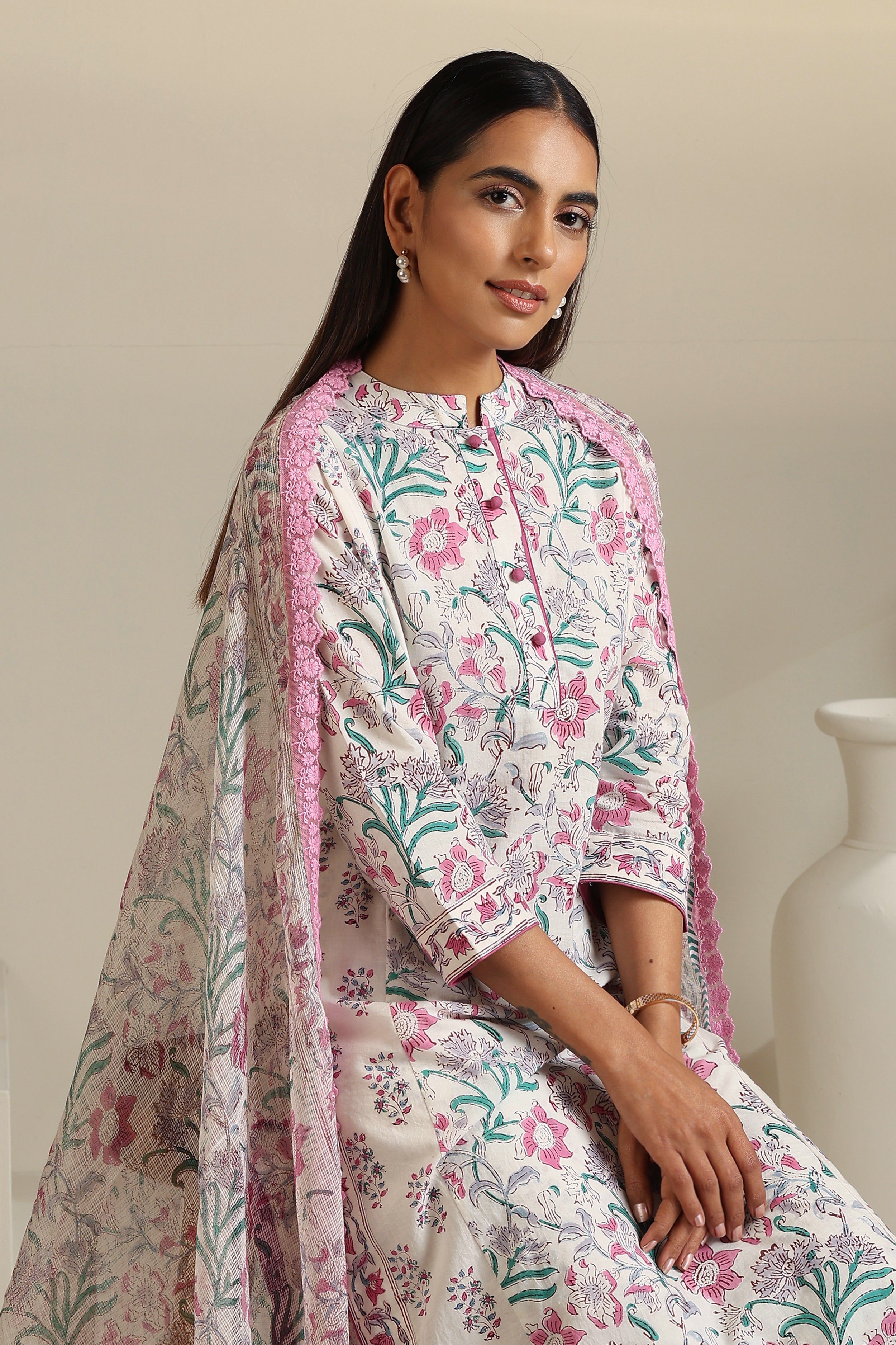 Purple Hibiscus Floral Kurta Set of 3