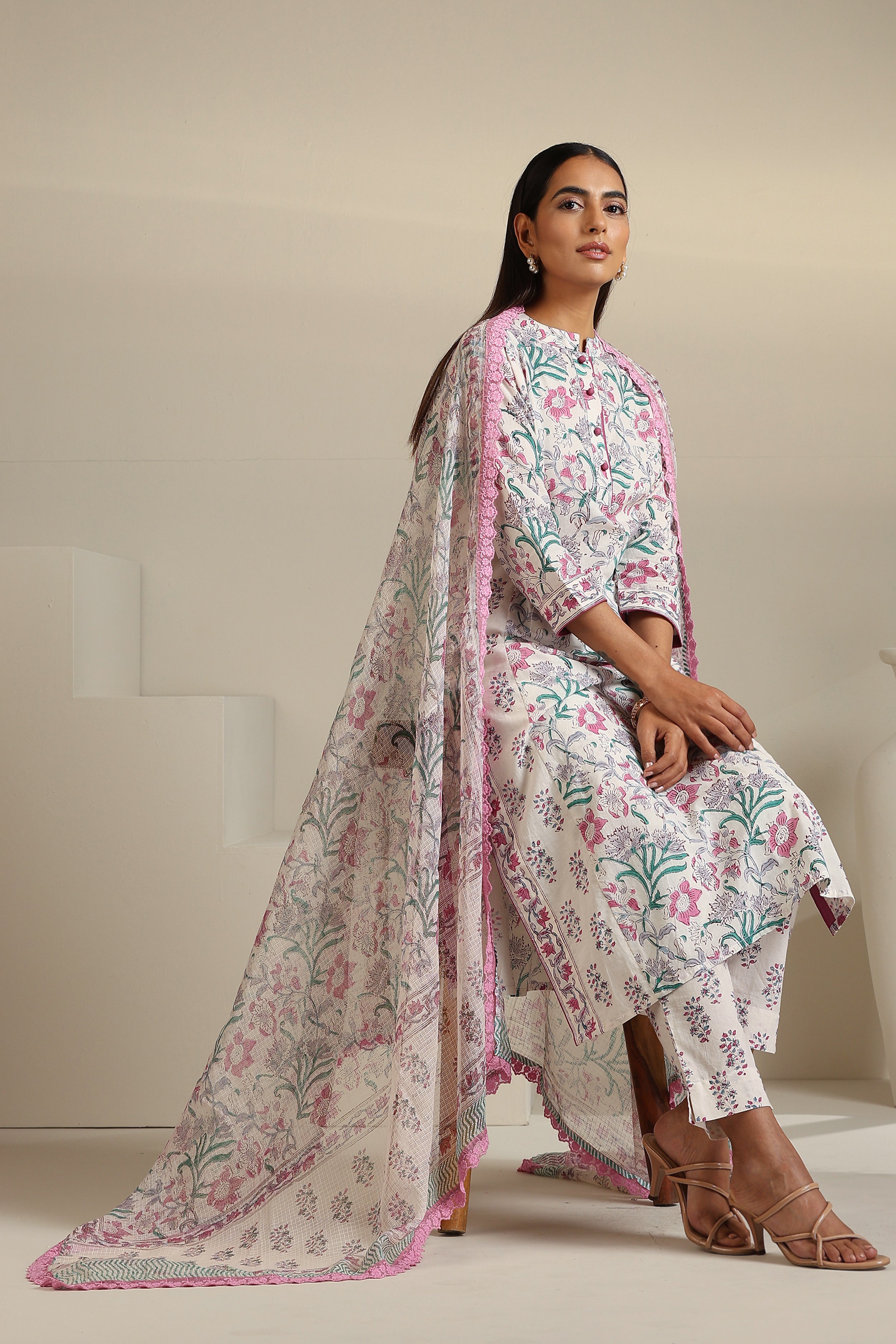 Purple Hibiscus Floral Kurta Set of 3