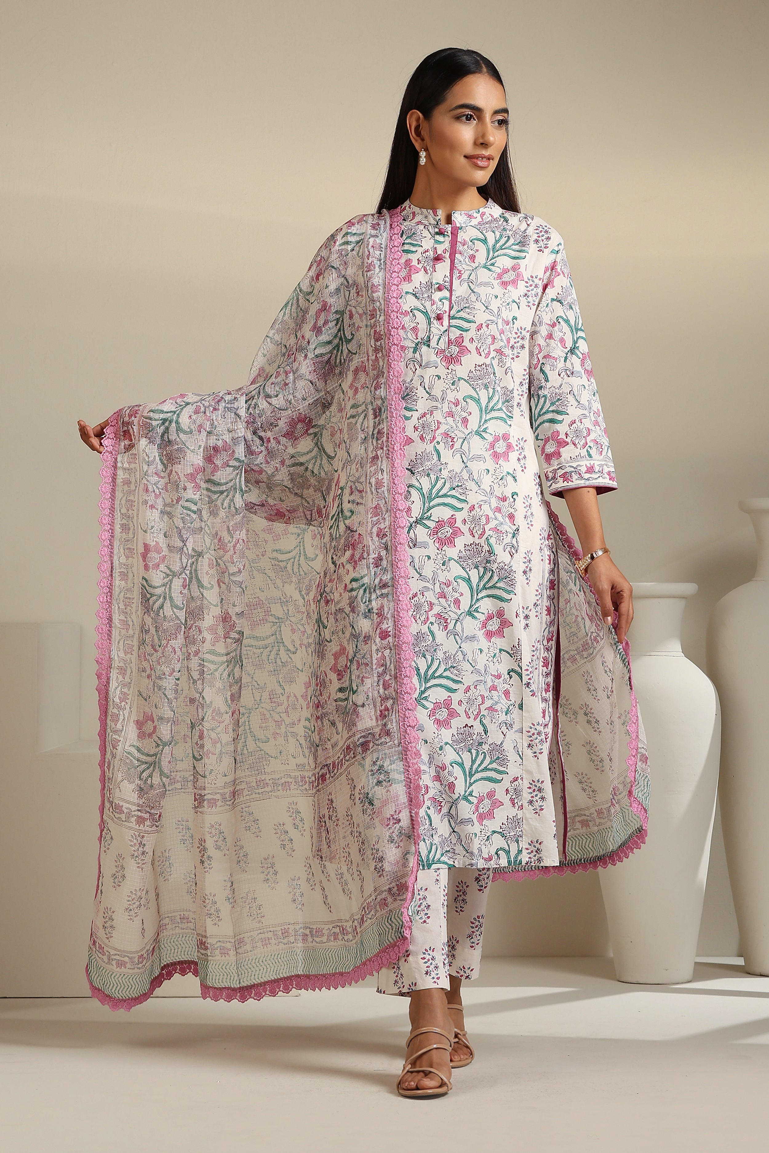 Purple Hibiscus Floral Kurta Set of 3