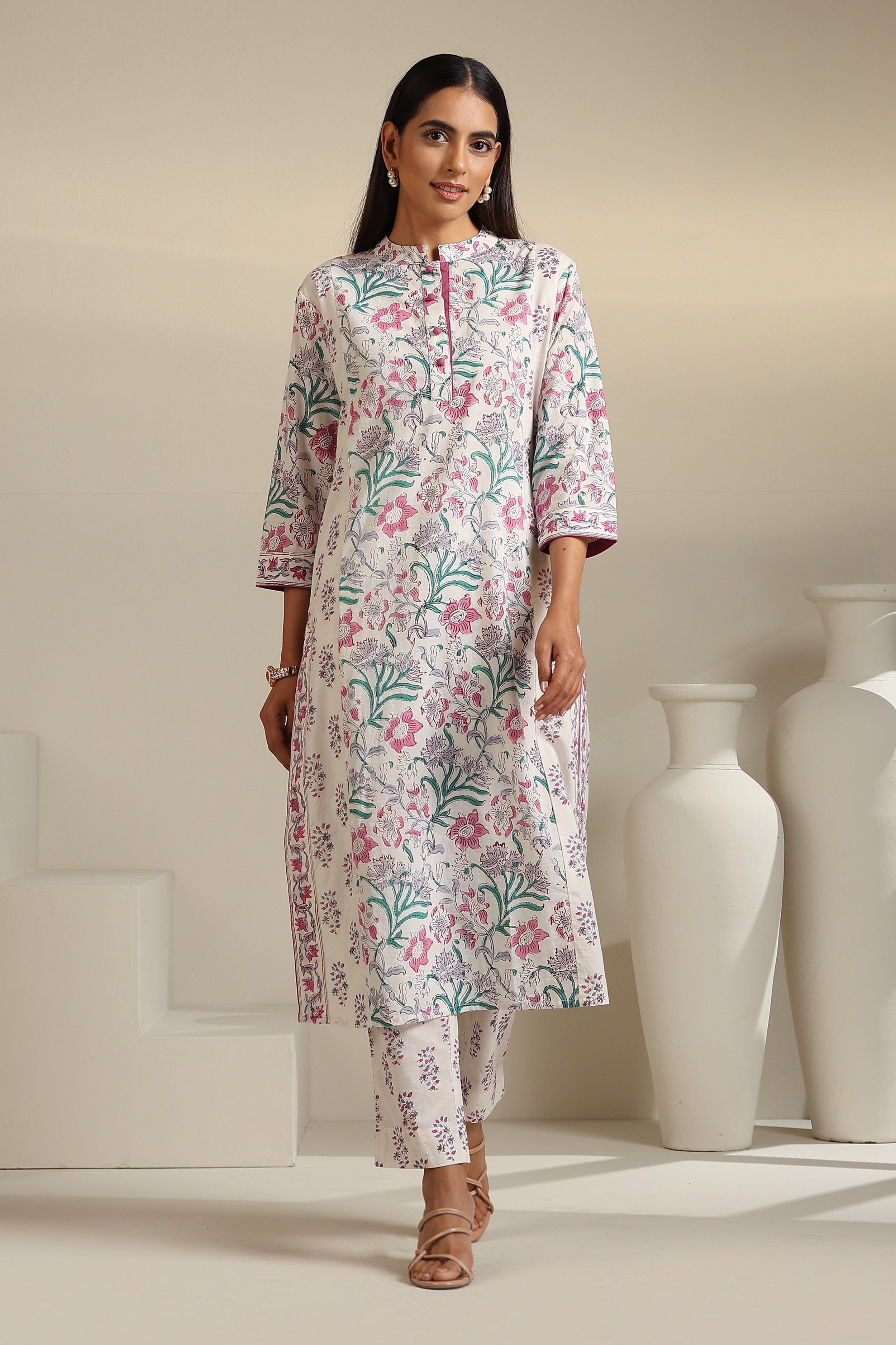 Purple Hibiscus Floral Kurta Set of 3