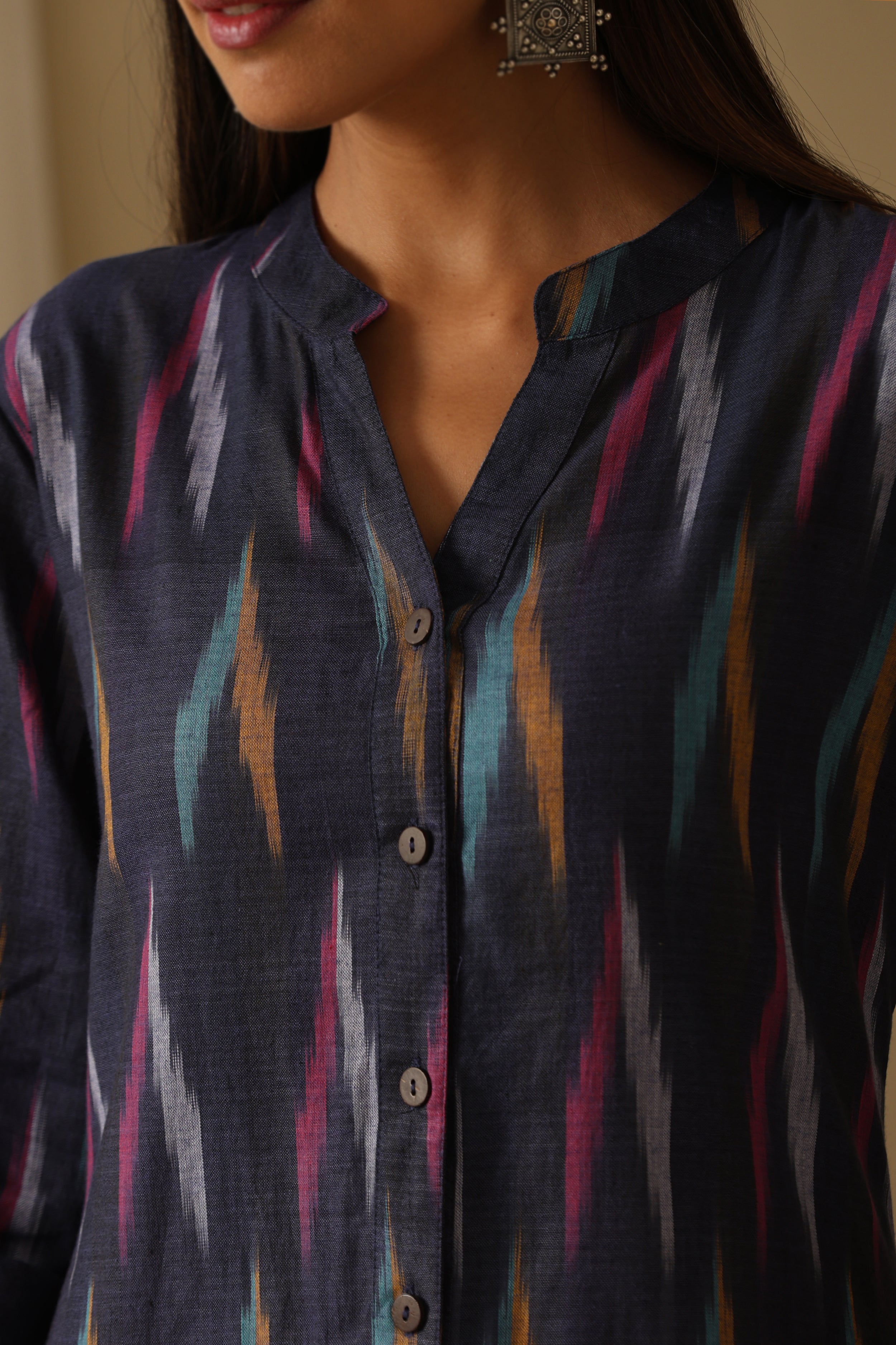 Kyanite Navy multicolored Ikat Handloom Cotton kurta