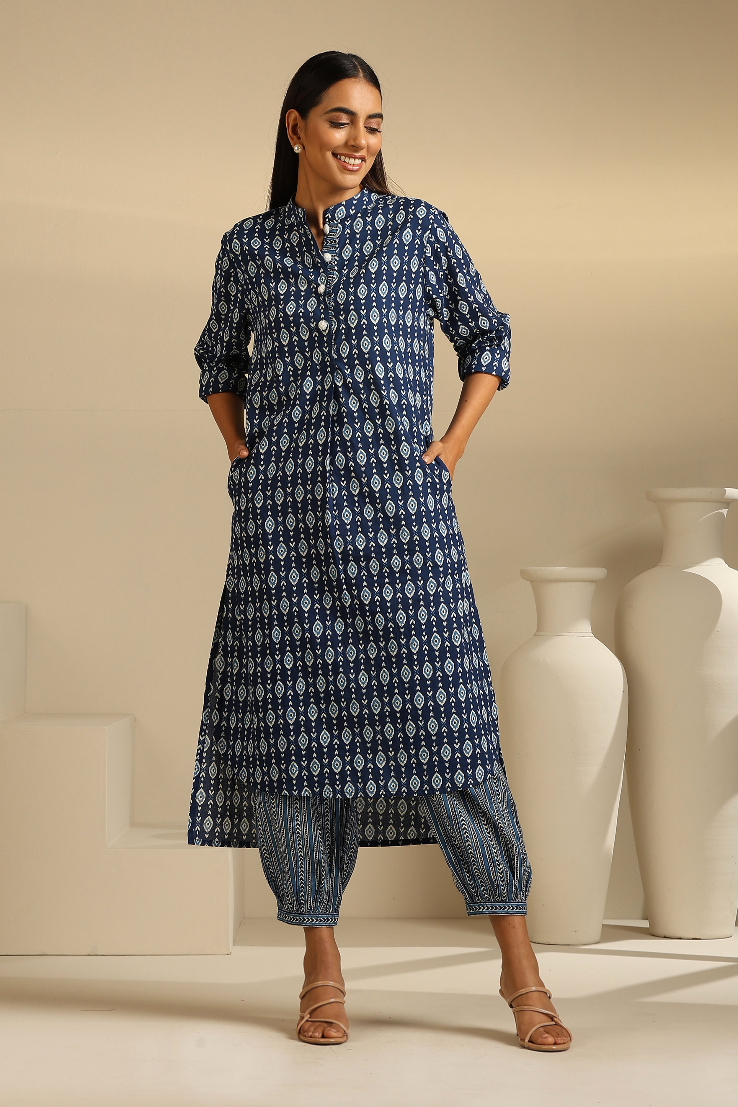 Indigo Geometric Kurta Set of 2
