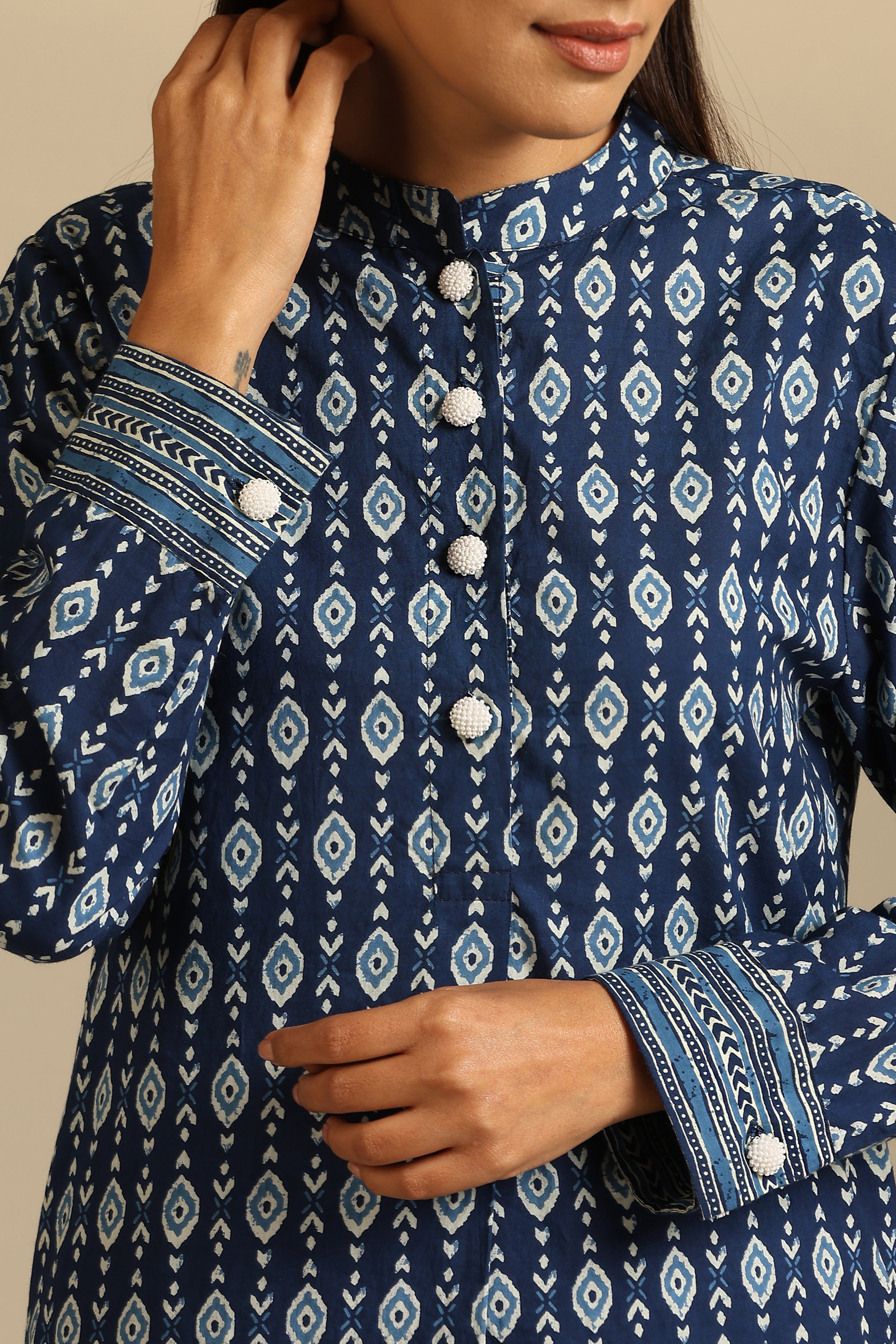 Indigo Geometric Kurta Set of 2