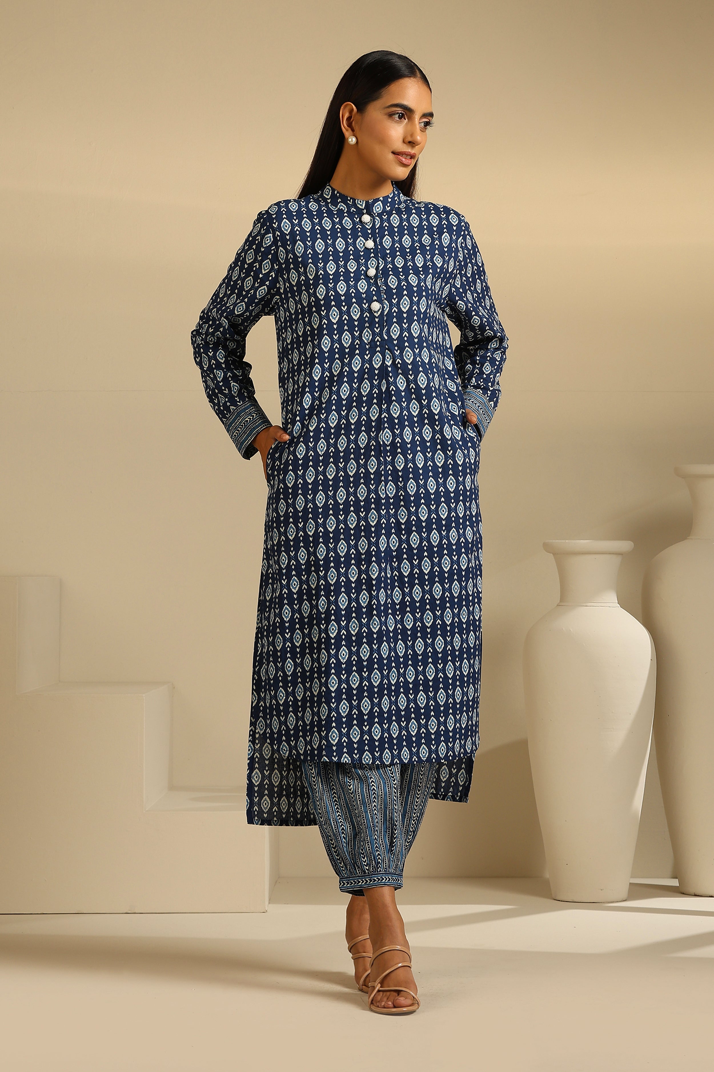 Indigo Geometric Kurta Set of 2
