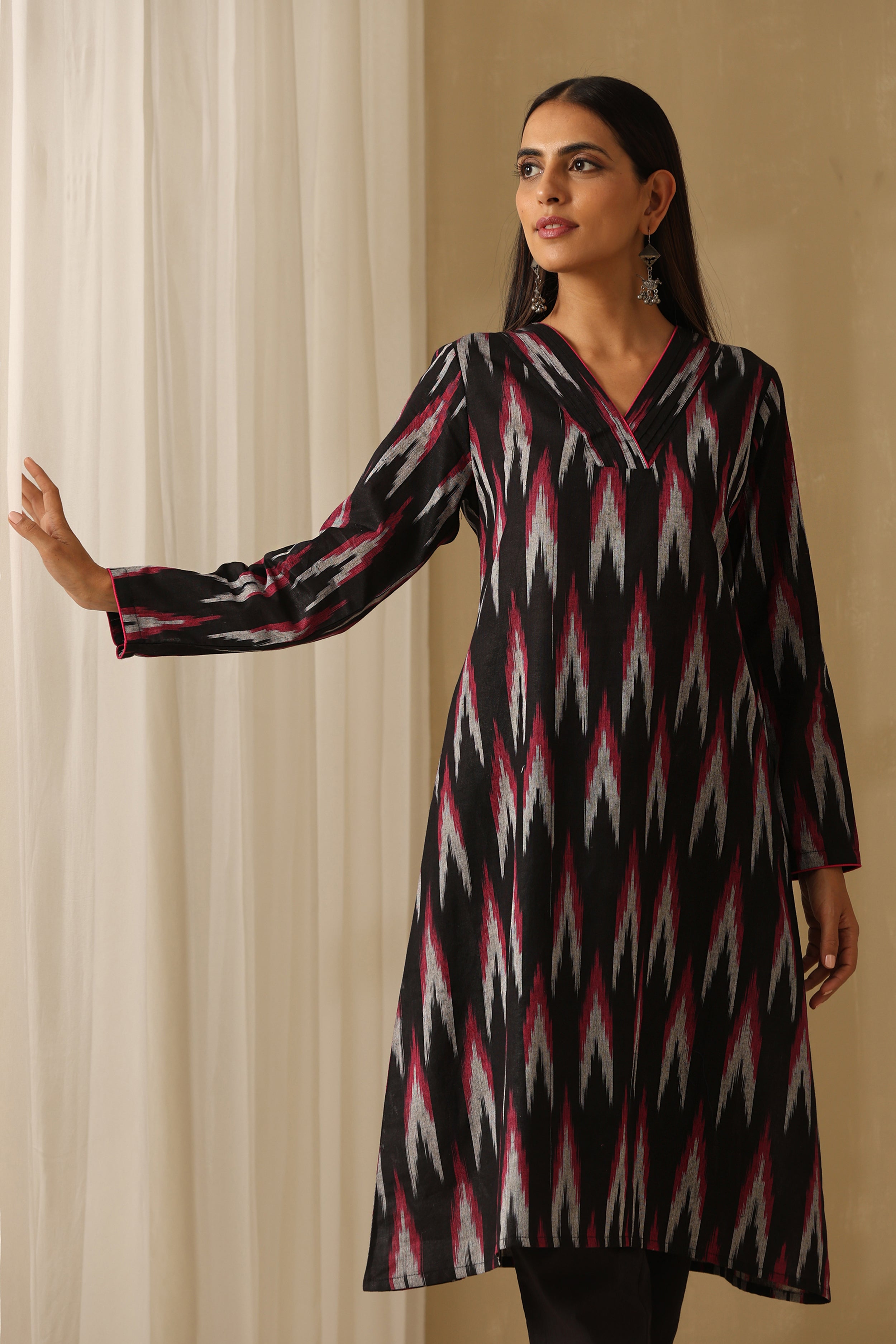 Midnight Black Ikat Handloom Cotton Kurta