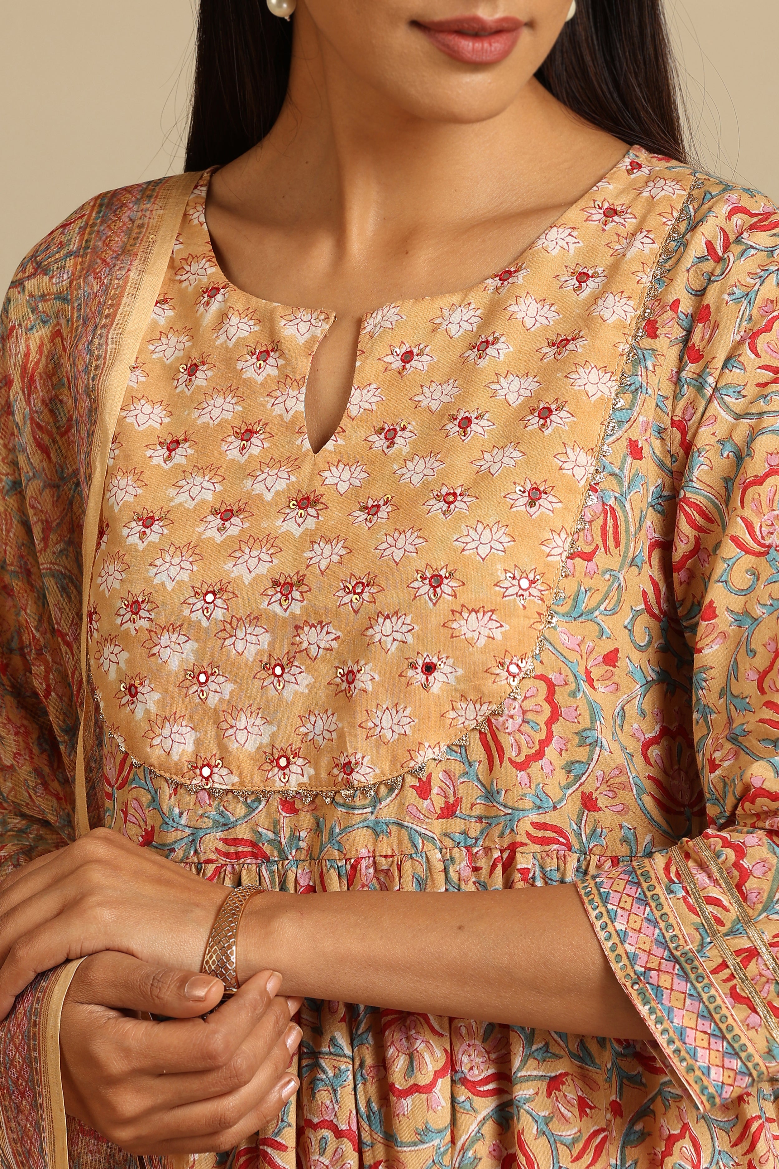 Mustard Aria Embroidered Anarkali Set of 3