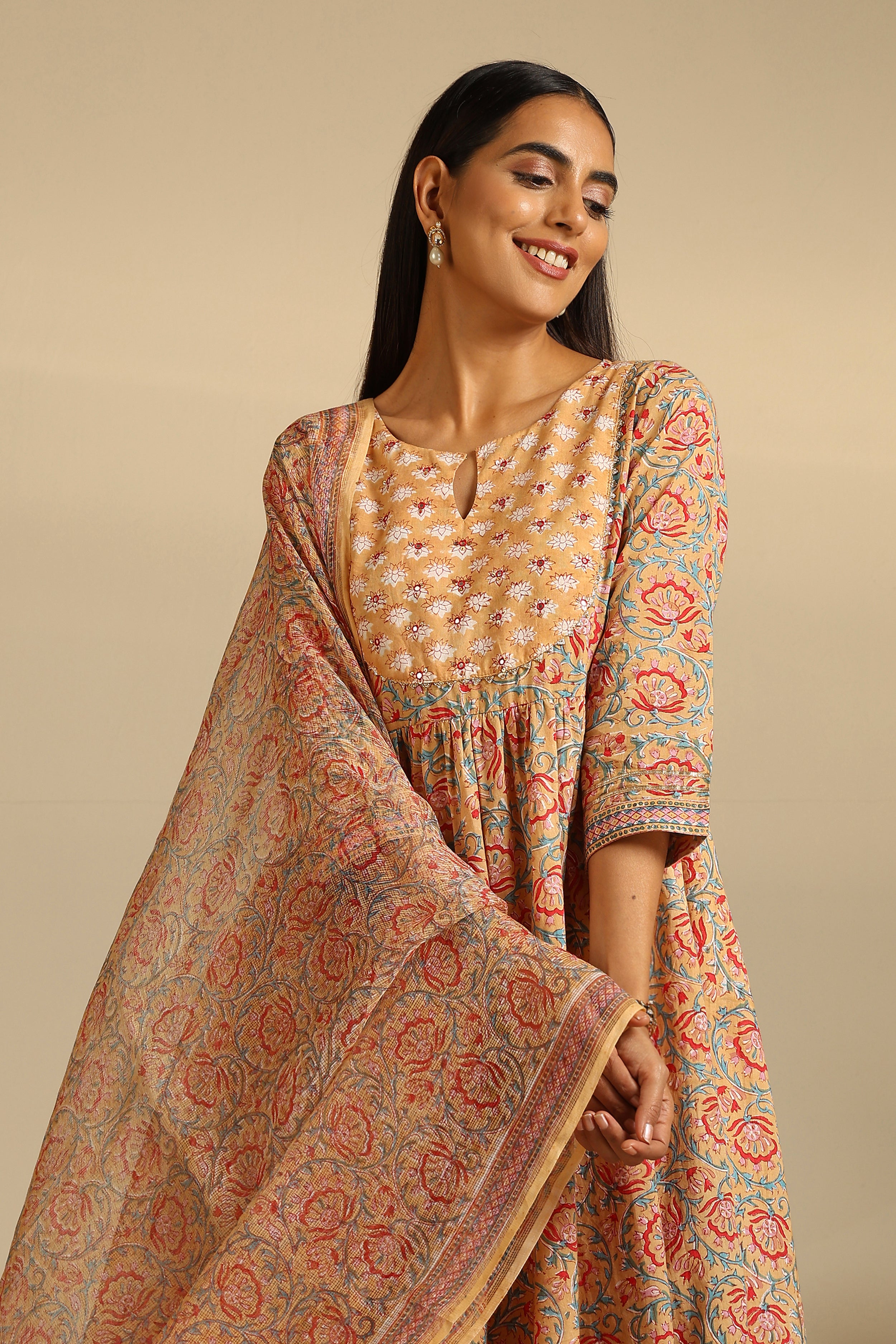 Mustard Aria Embroidered Anarkali Set of 3
