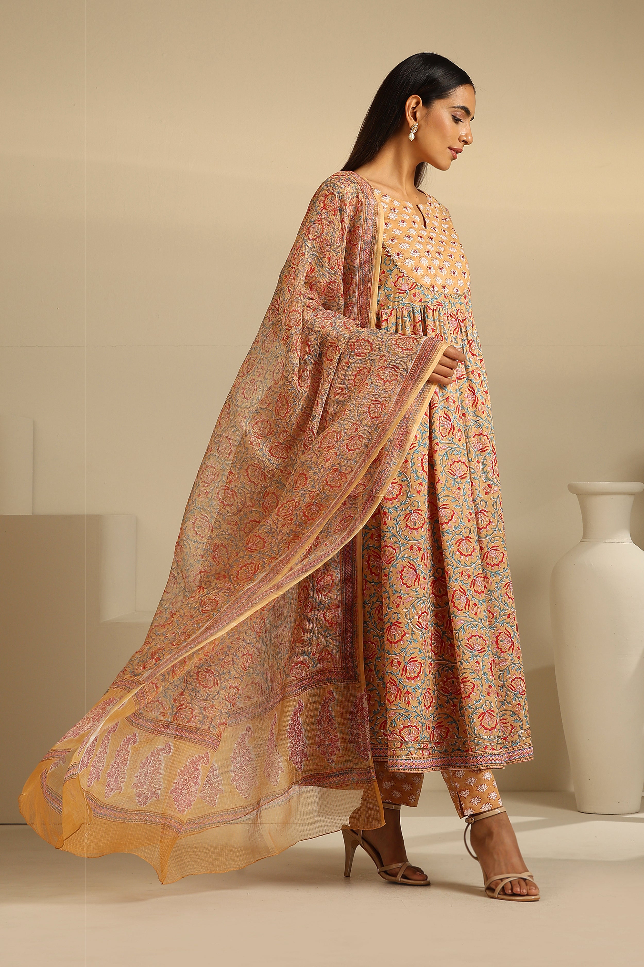 Mustard Aria Embroidered Anarkali Set of 3