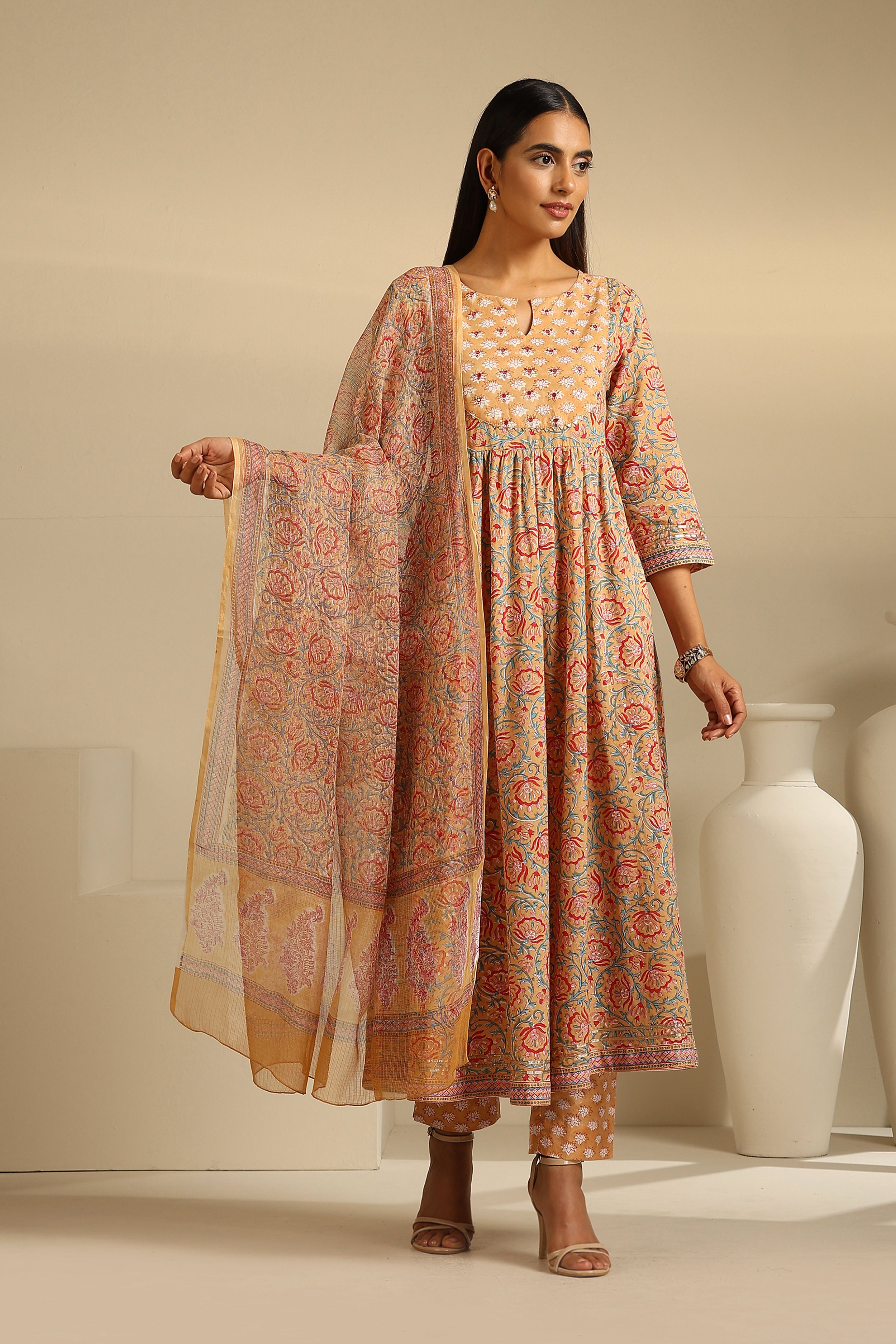 Mustard Aria Embroidered Anarkali Set of 3